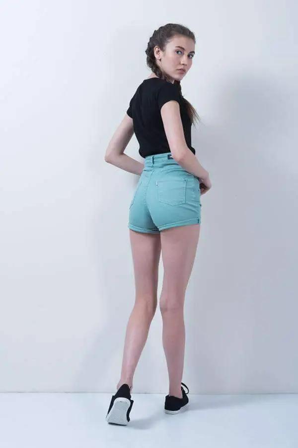 Green Distressed Denim High Waist Denim Shorts