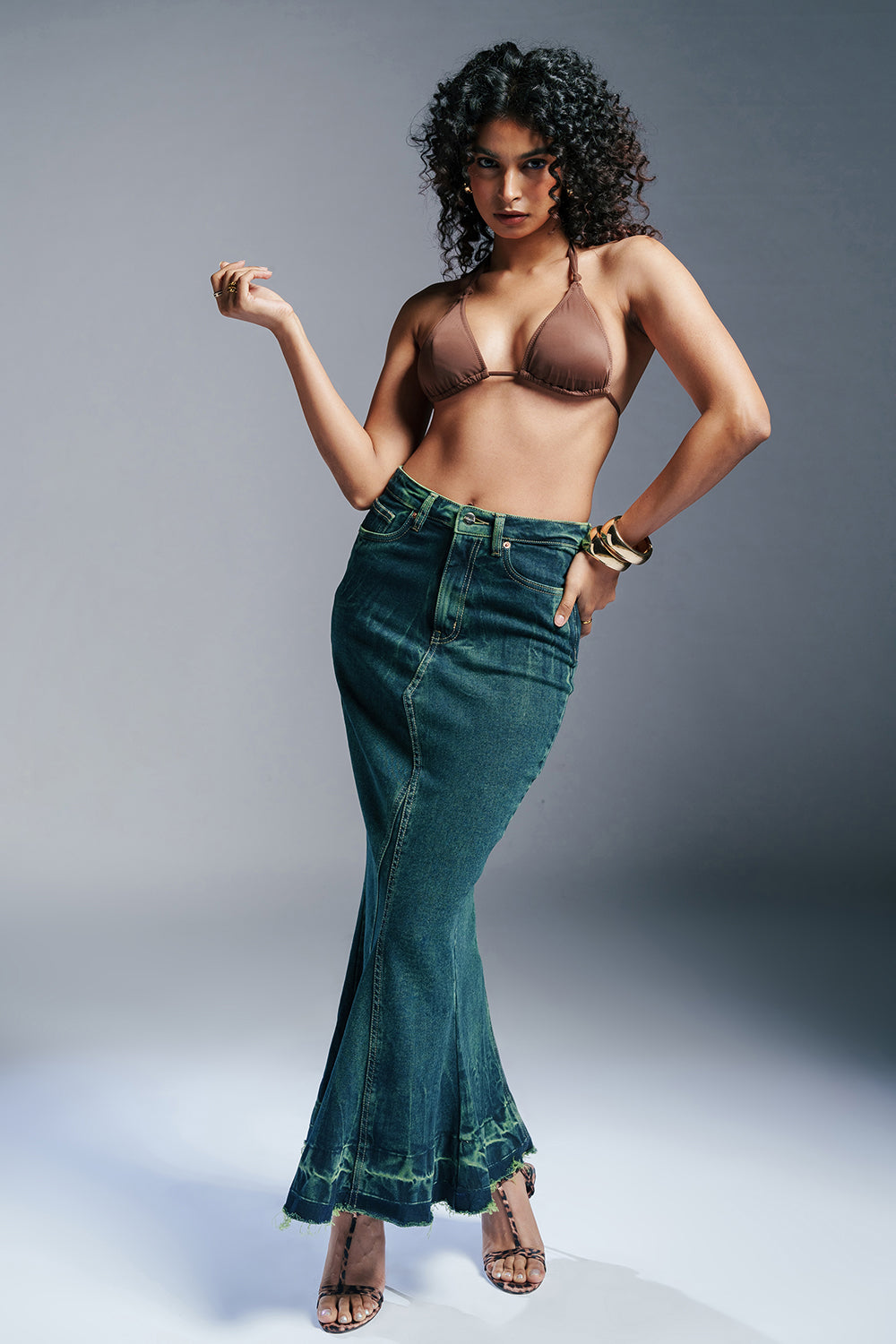 Emerald Burst Denim Mermaid Skirt
