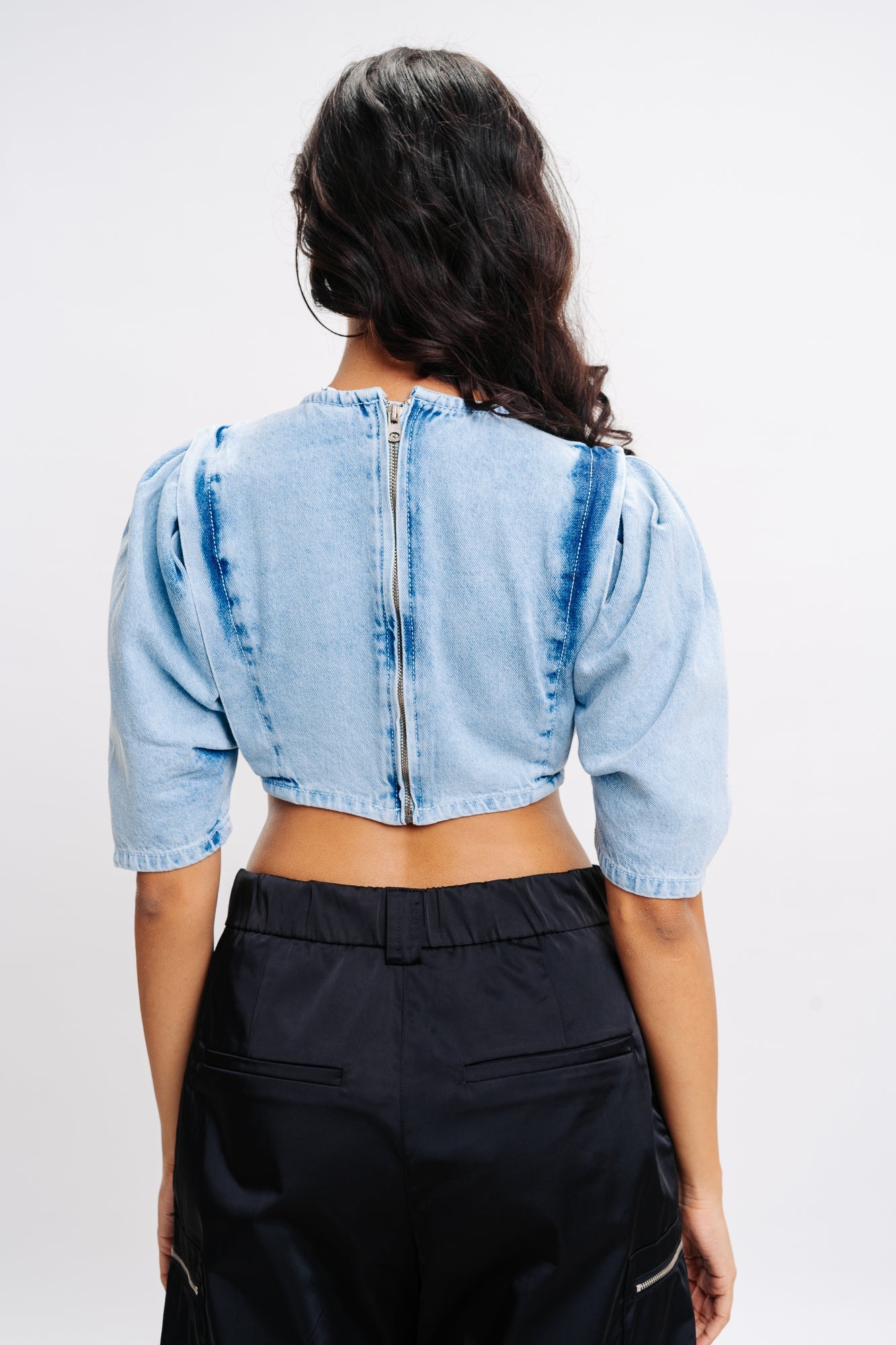 Drama Sleeves Indigo Denim Top