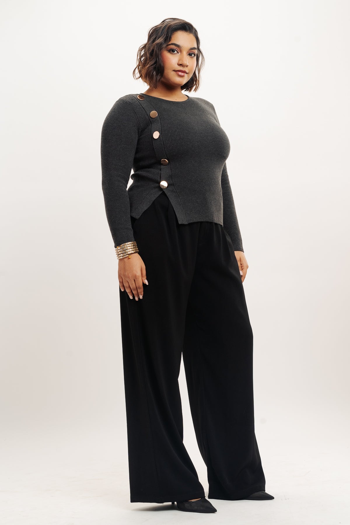 Curve Black Pleated Straight Korean Pants