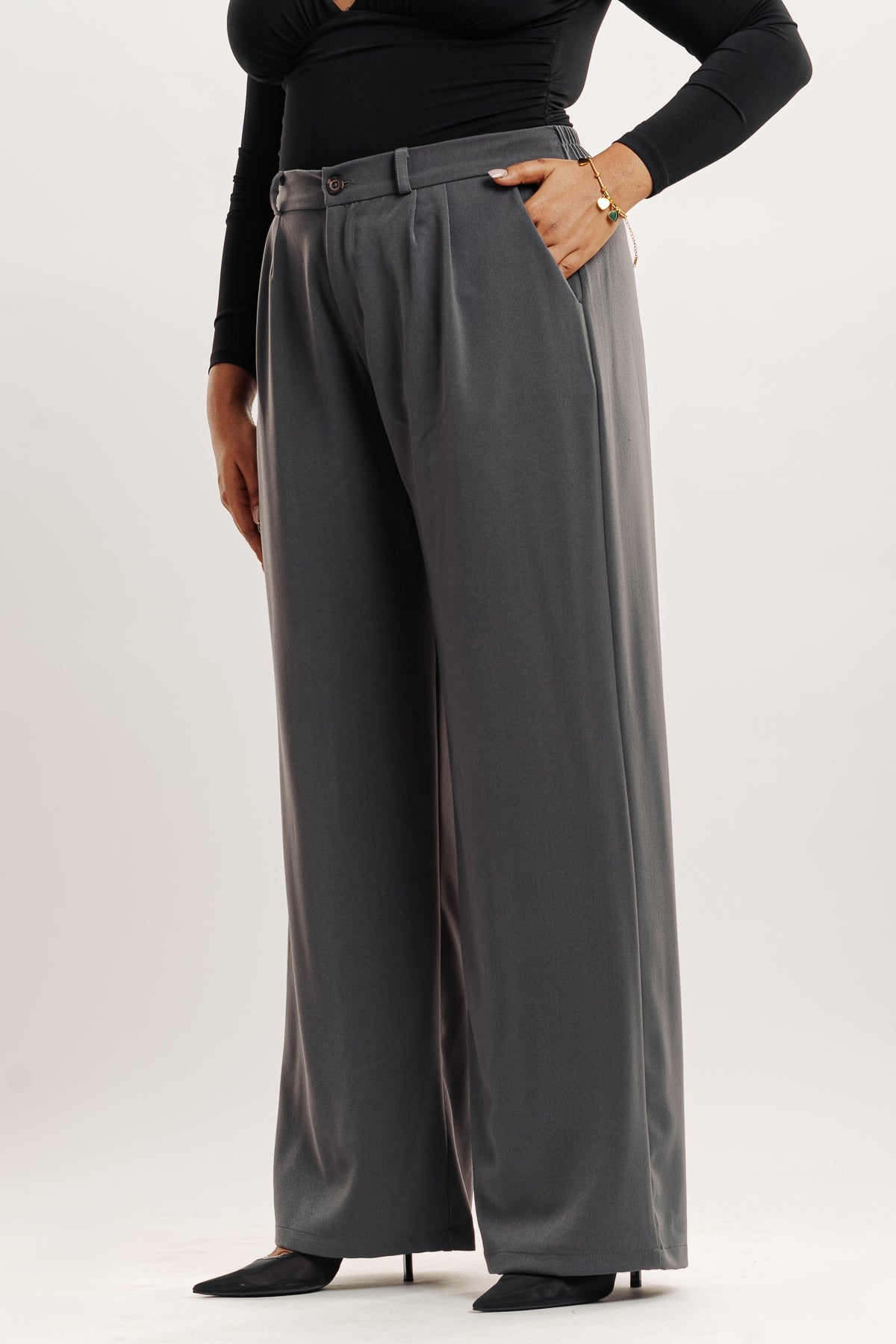 Curve Grey Pleated Wide Korean Pants
