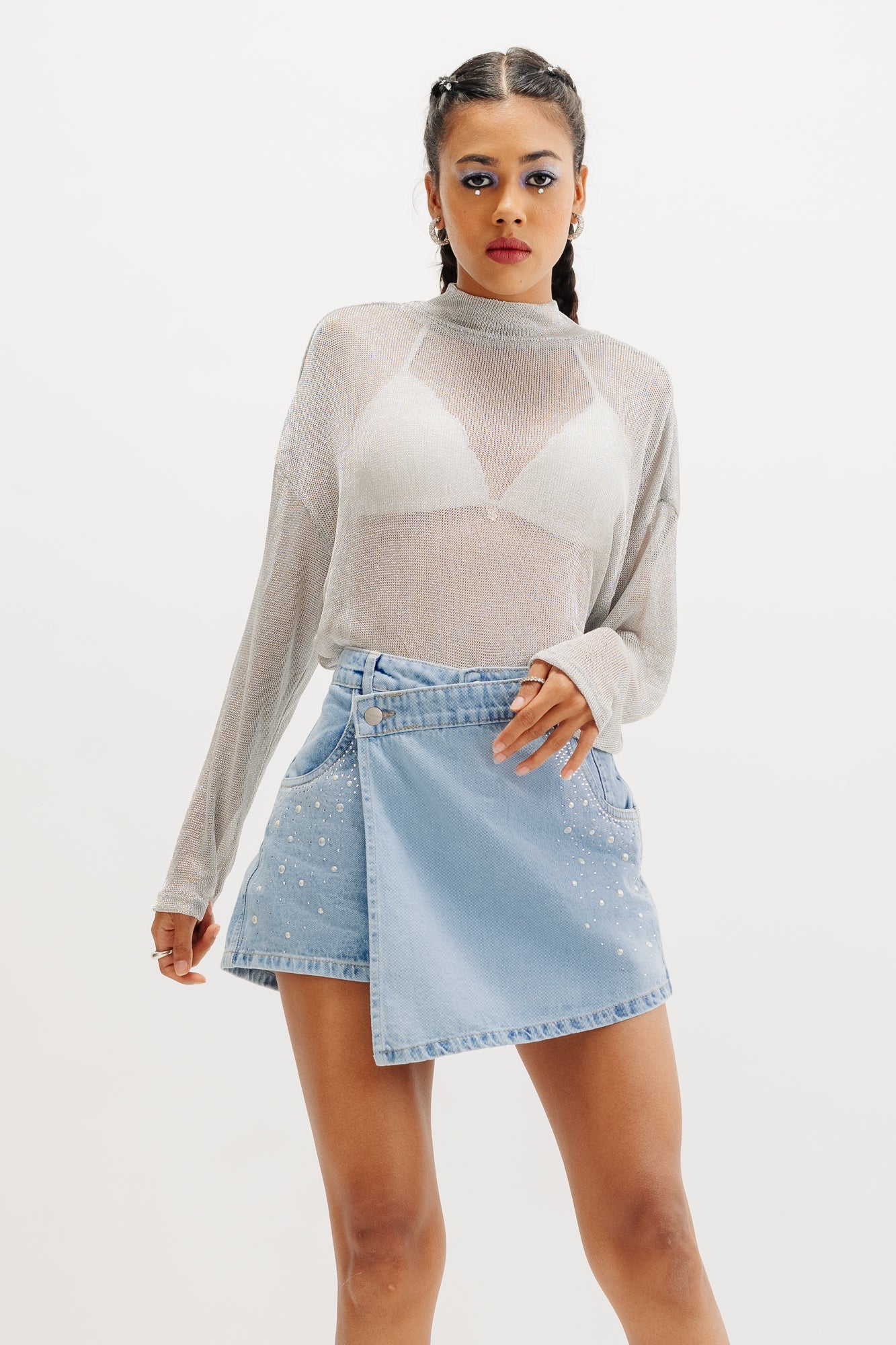 Embellished Assymetrical Light Skort