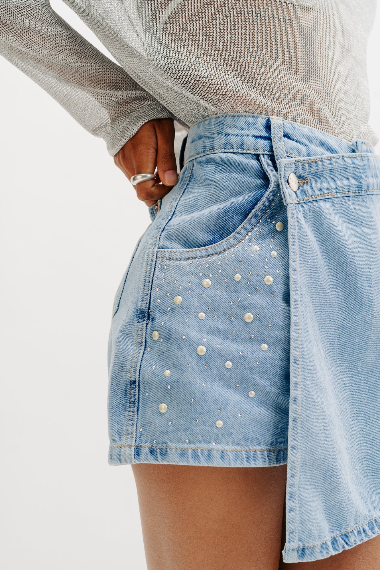 Embellished Assymetrical Light Skort