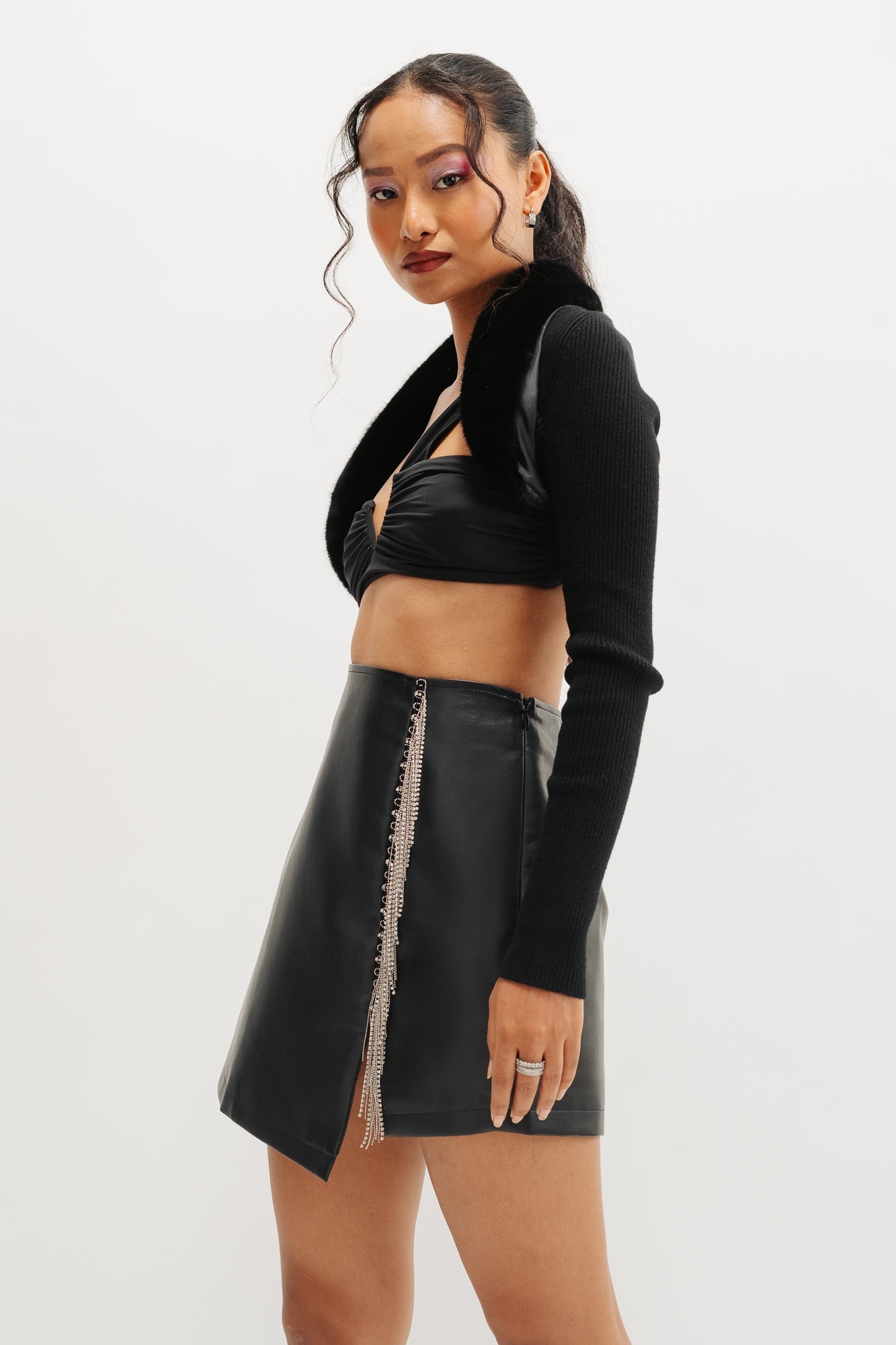 Black Slit A-Line Skirt