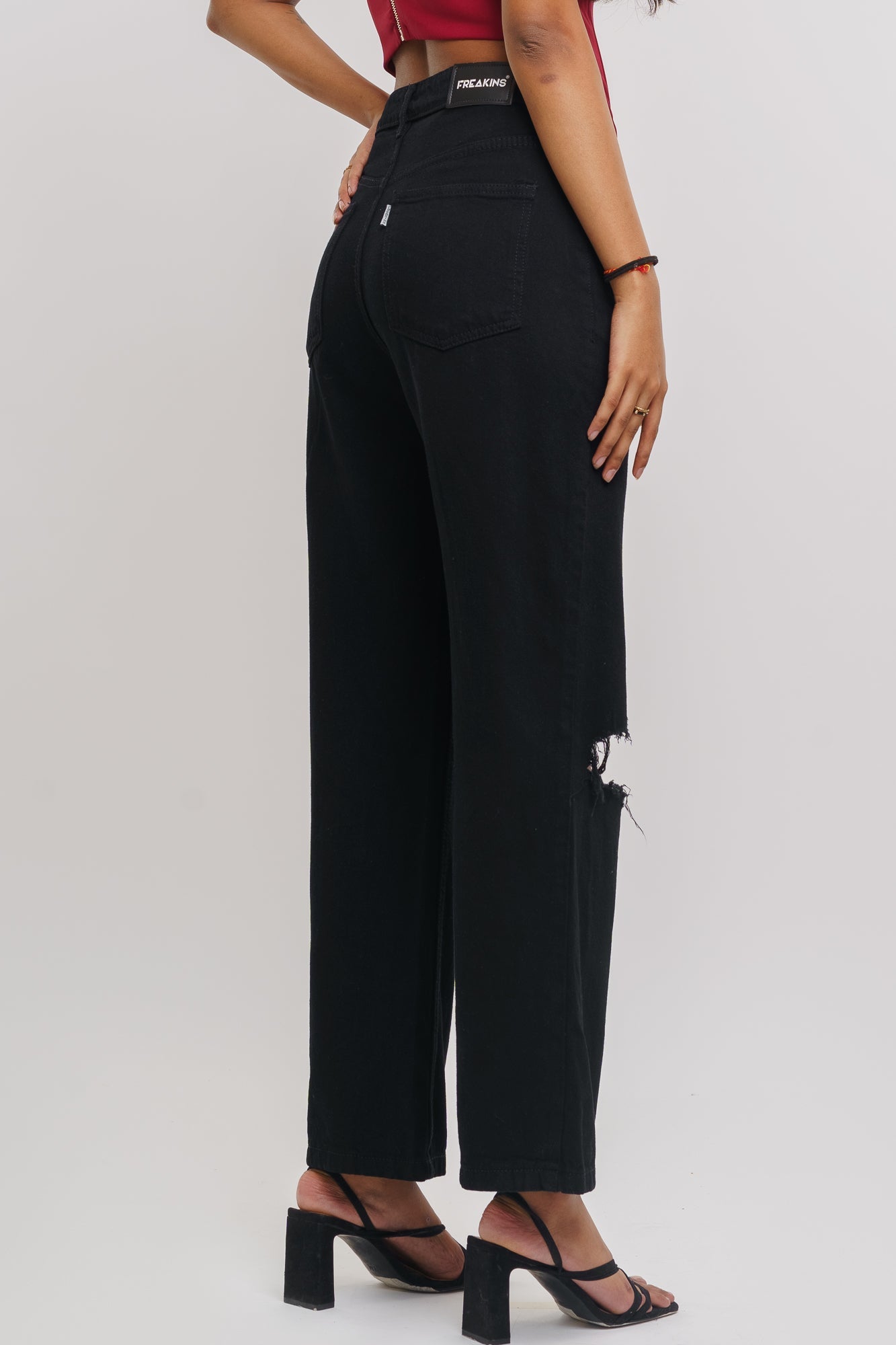 Black Distressed Women's Wide Jeans