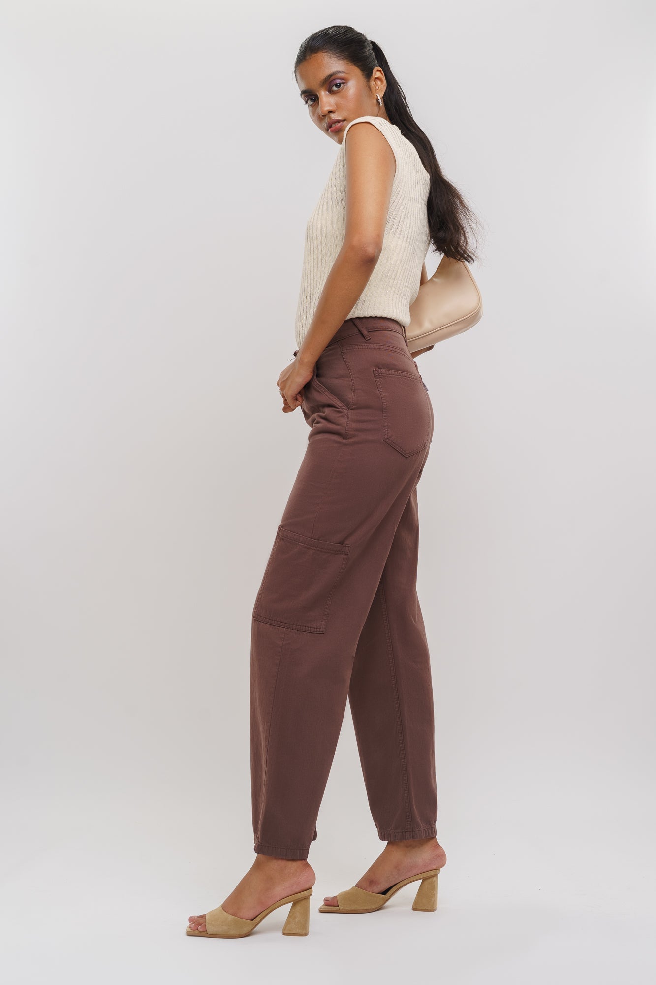 Wood Brown Women's Straight Cargo Jeans