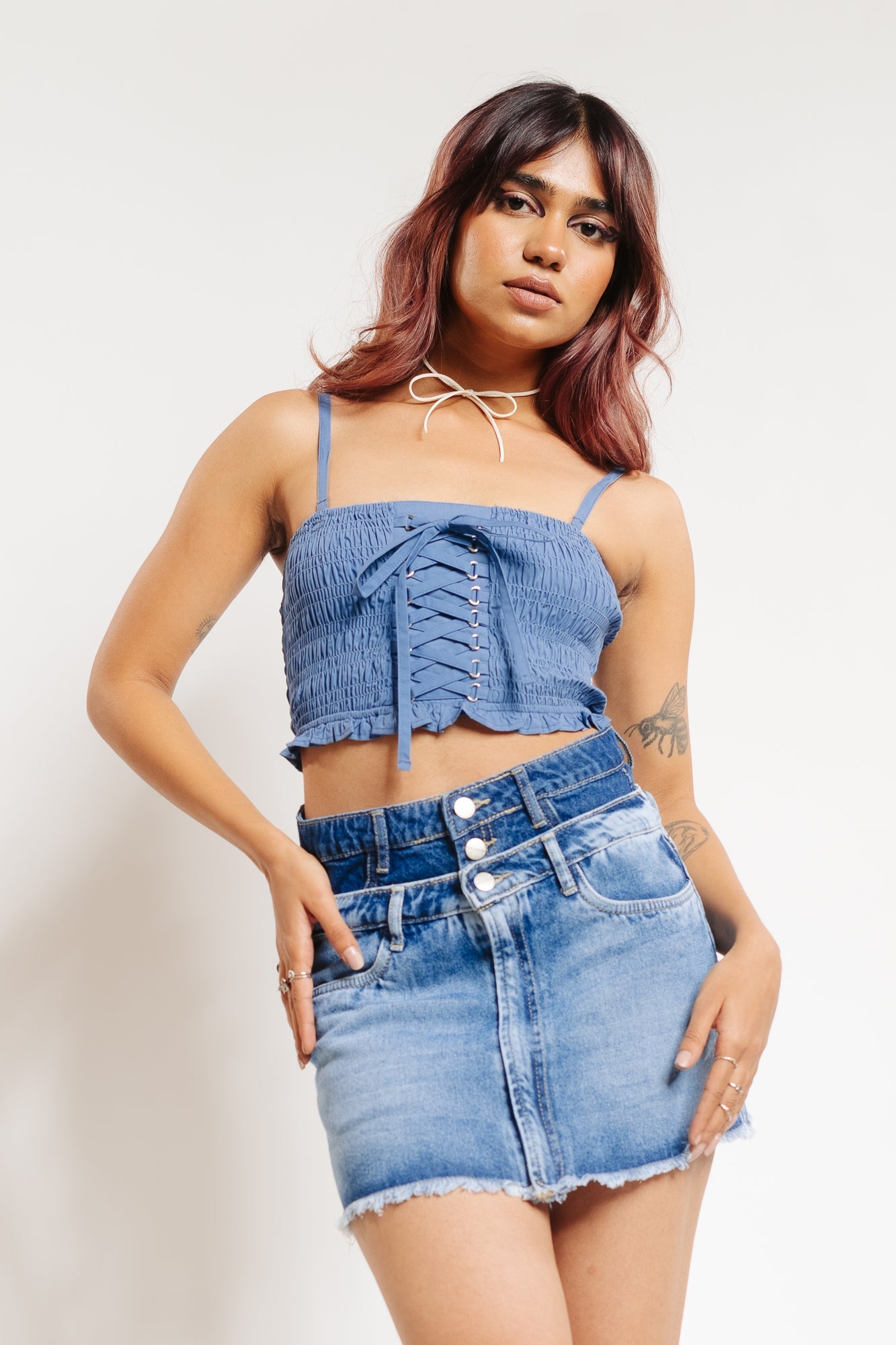 Dual Denim Short Skirt
