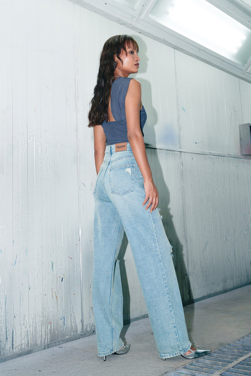 Light Blue Distressed Women's Straight Jeans