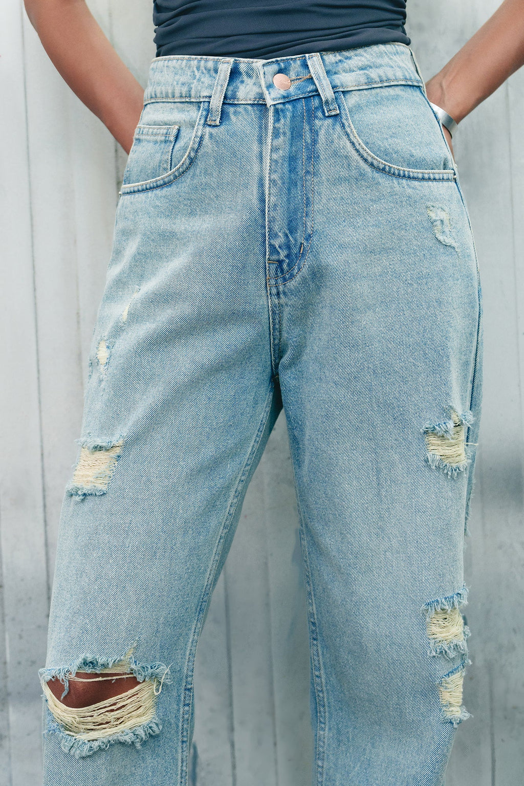 Light Blue Distressed Women's Straight Jeans