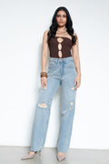 Easy Blue Distressed Women's Straight Jeans