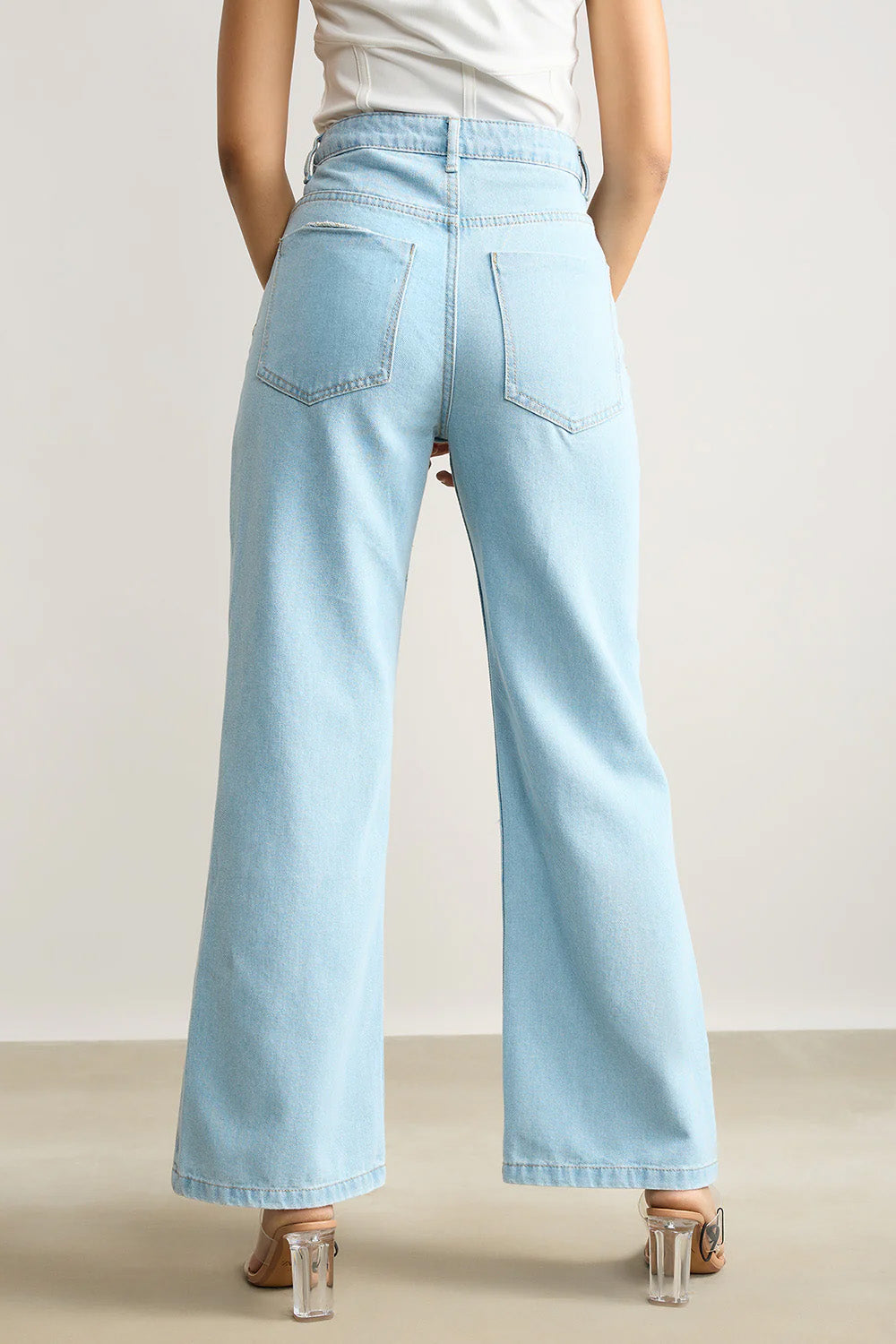 True Blue Distressed Women's Wide Leg Jeans