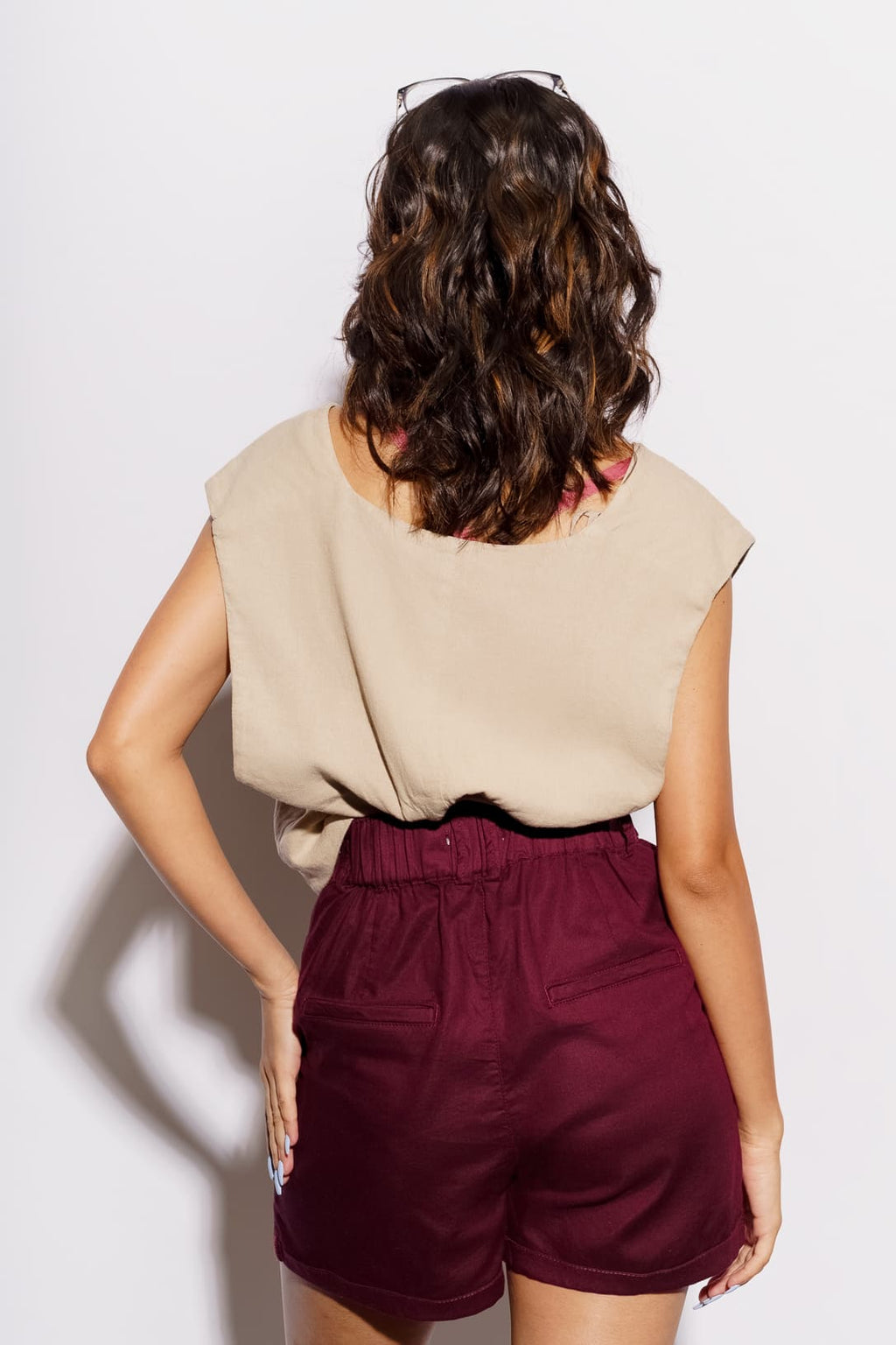 Wine Pleated Bermuda