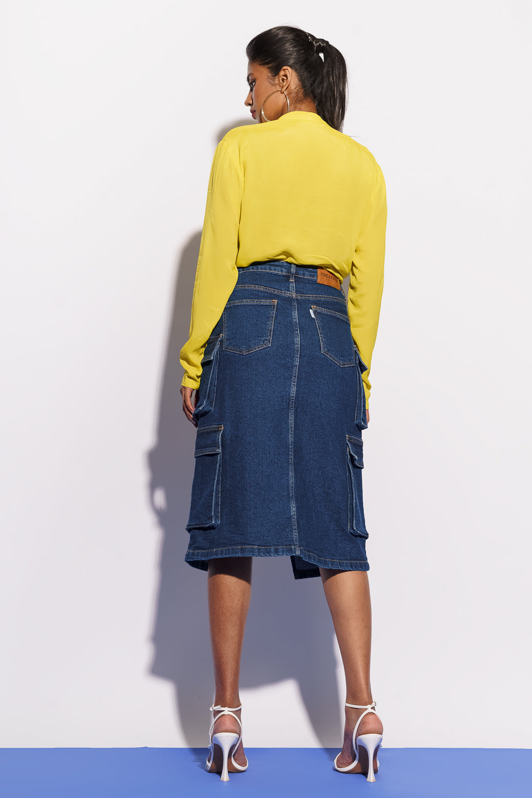 Blue Denim Women's Midi Cargo Bodycon Skirt