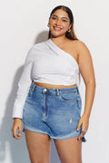 Curve Mid Blue One Turn Up Shorts