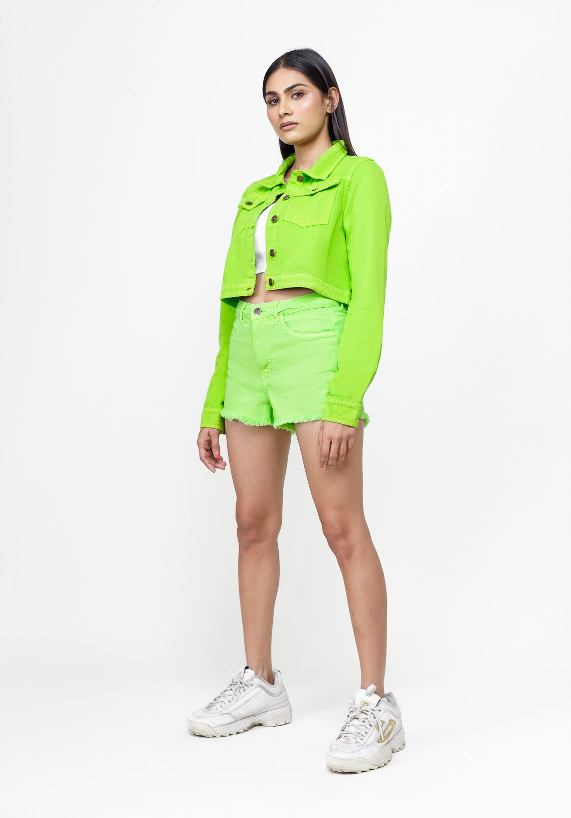 Neon Green Denim Shorts