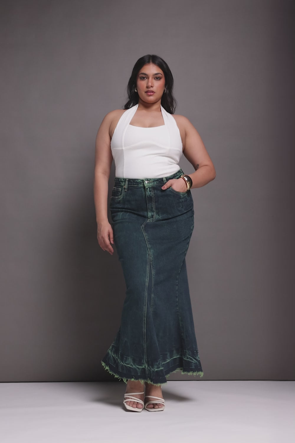Lush Lagoon Curve Denim Mermaid Skirt