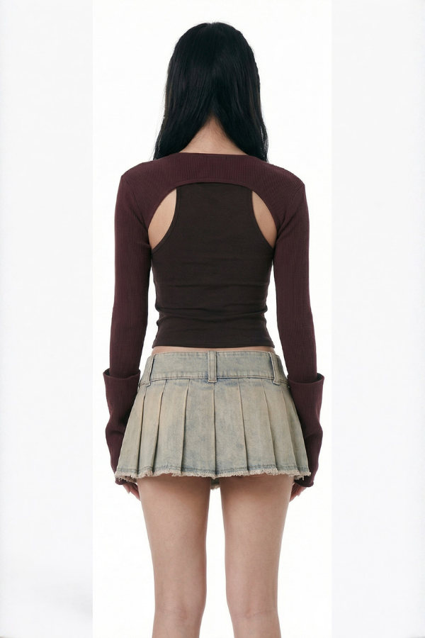 Vintage Washed Pleated Mini Skirt