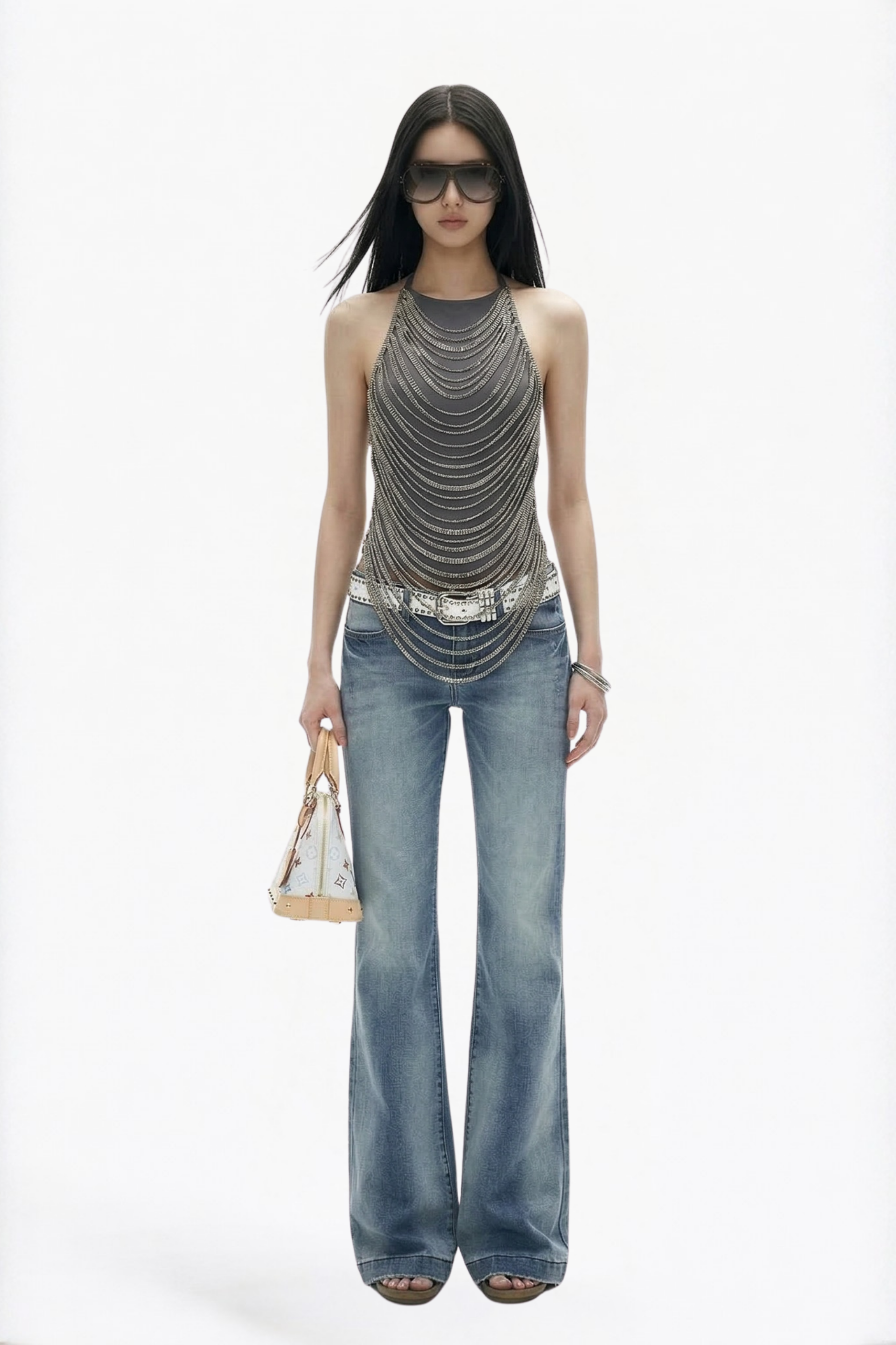 Grey Solid Multi-Chain Halter Top