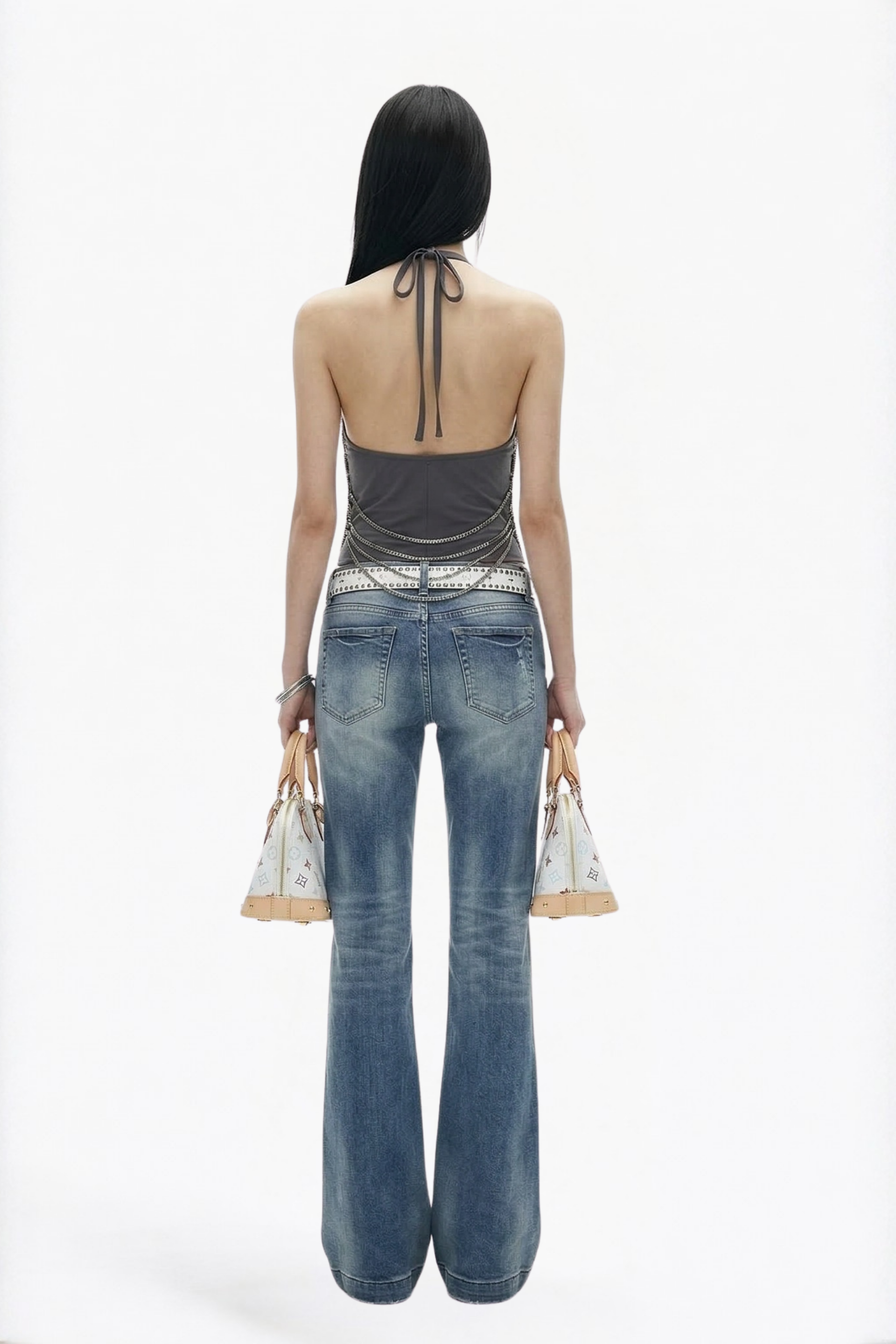 Grey Solid Multi-Chain Halter Top