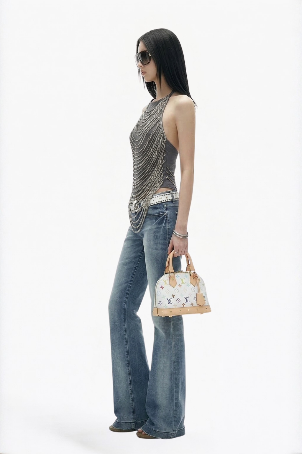 Grey Solid Multi-Chain Halter Top