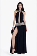 Navy Halter Cut-Out Maxi Dress