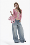 Pink Gingham Tie-Front Cropped Cardigan Blouse