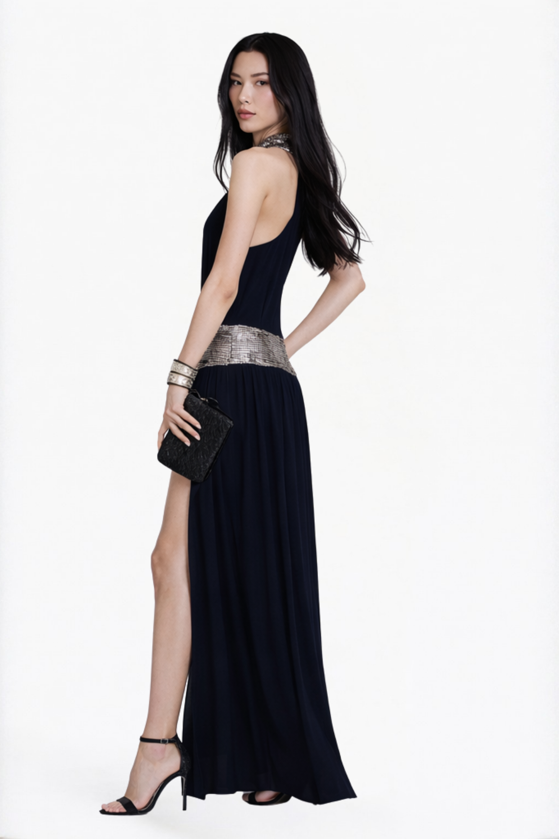 Navy Halter Cut-Out Maxi Dress