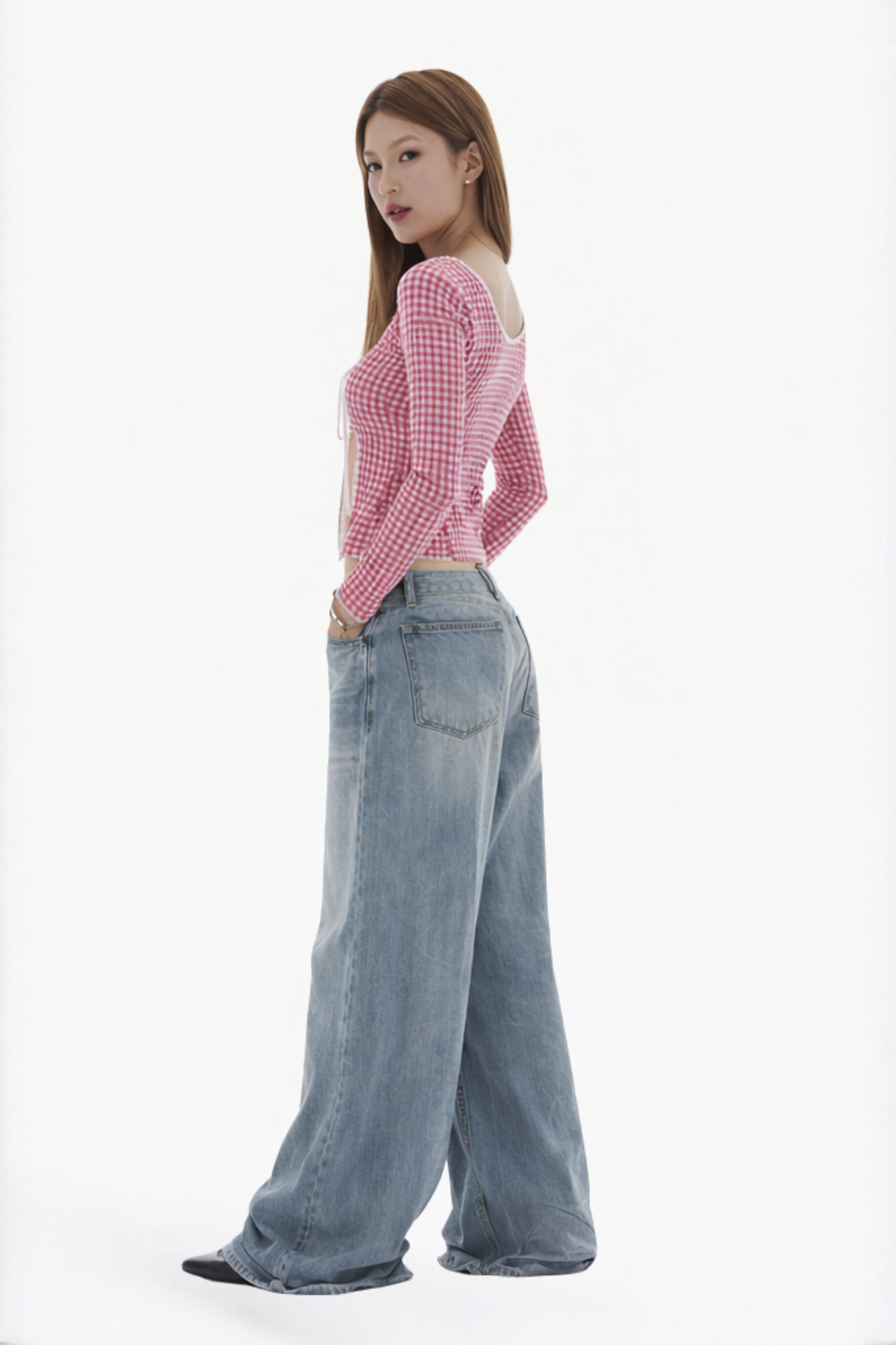 Pink Gingham Tie-Front Cropped Cardigan Blouse