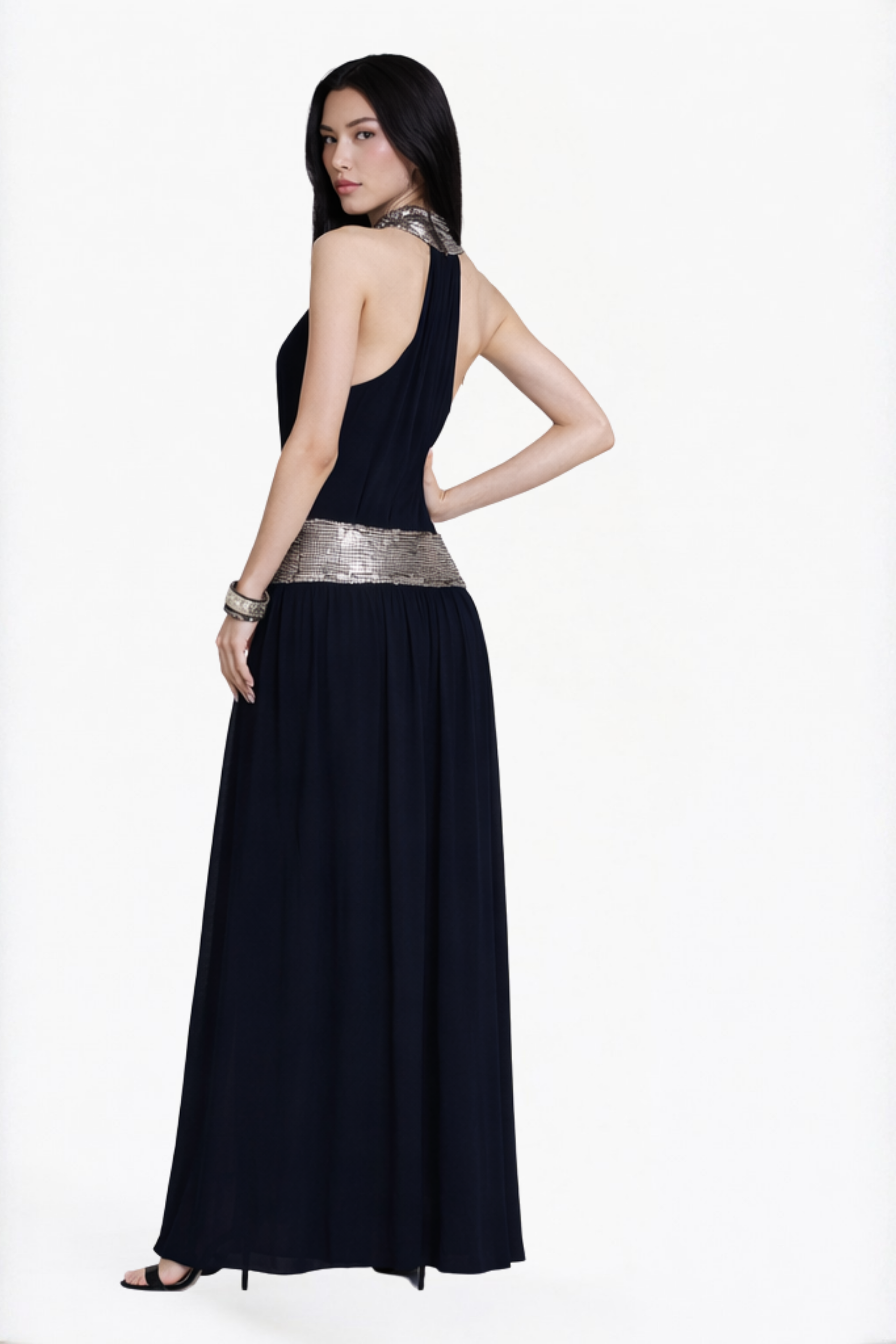 Navy Halter Cut-Out Maxi Dress