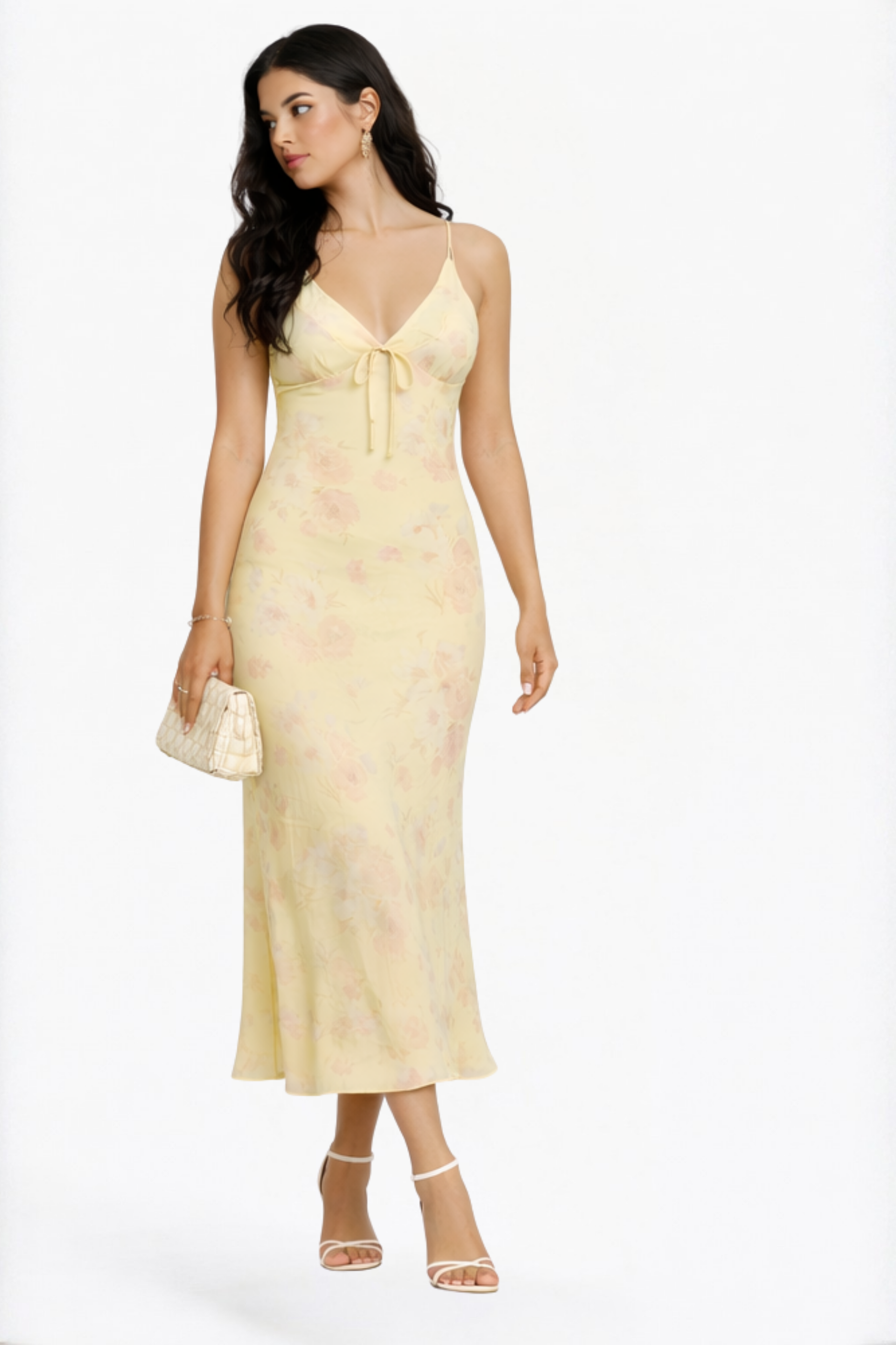 Yellow Floral Tie-Front Maxi Dress