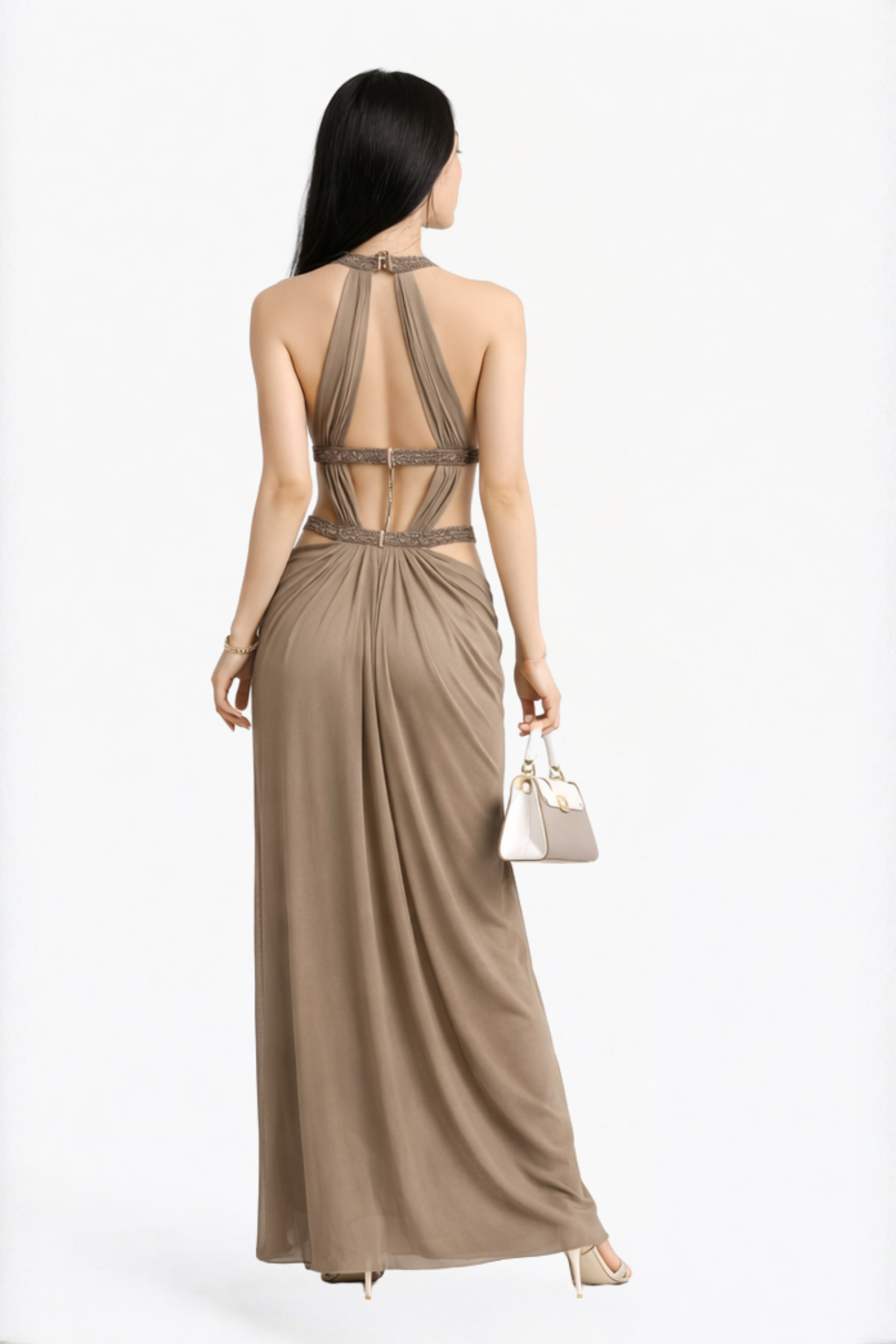 Taupe Solid Multi-Strap Cut-Out Maxi Dress