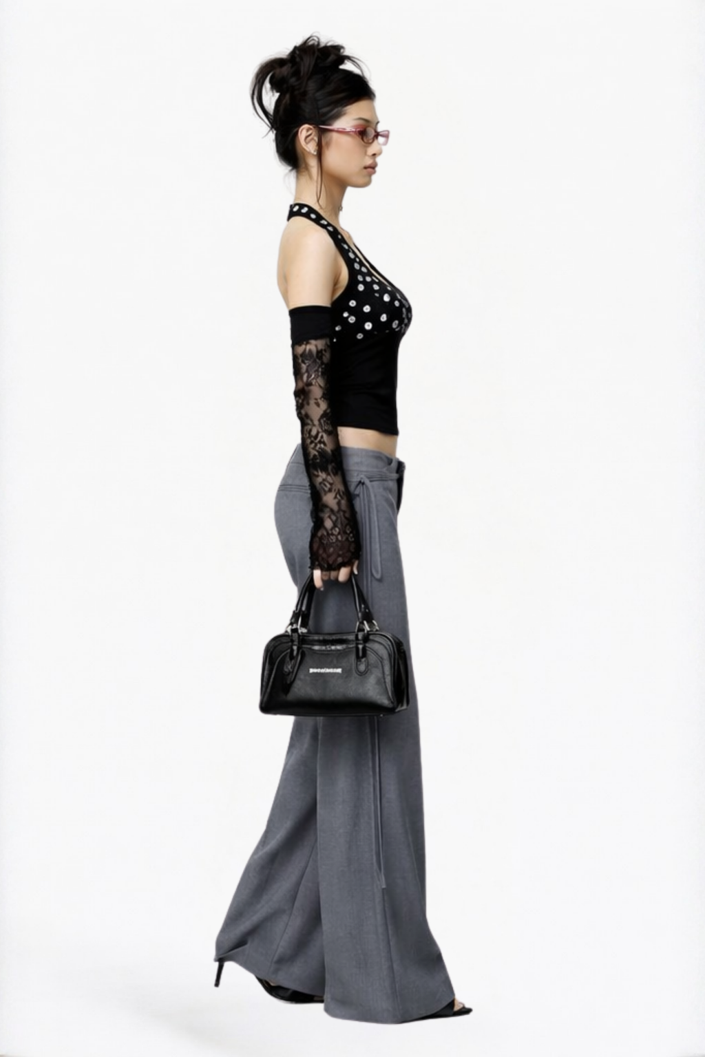 Black Polka Dot Studded Halter Top