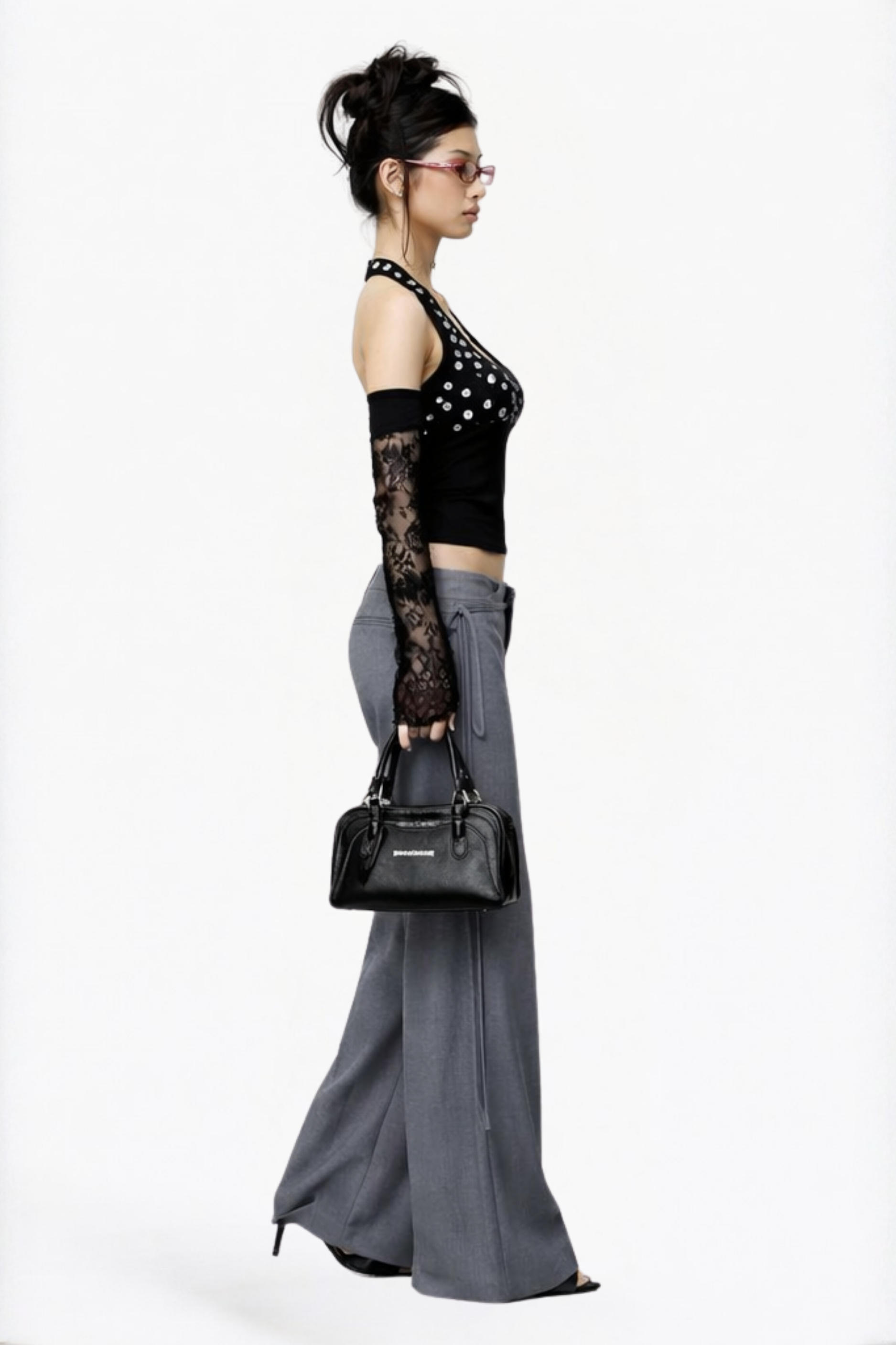 Black Polka Dot Studded Halter Top