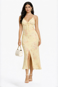 Yellow Floral Tie-Front Maxi Dress