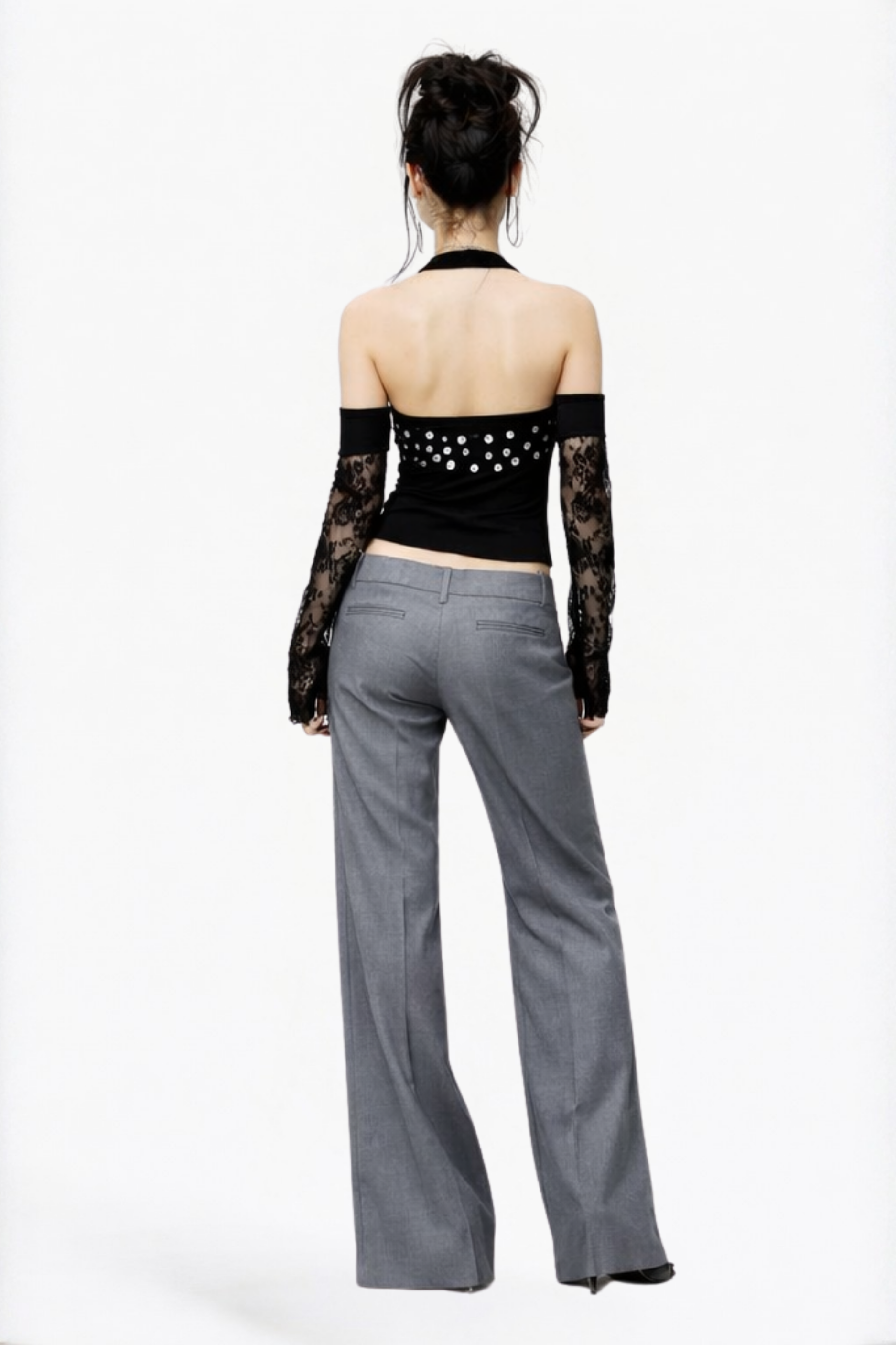 Black Polka Dot Studded Halter Top