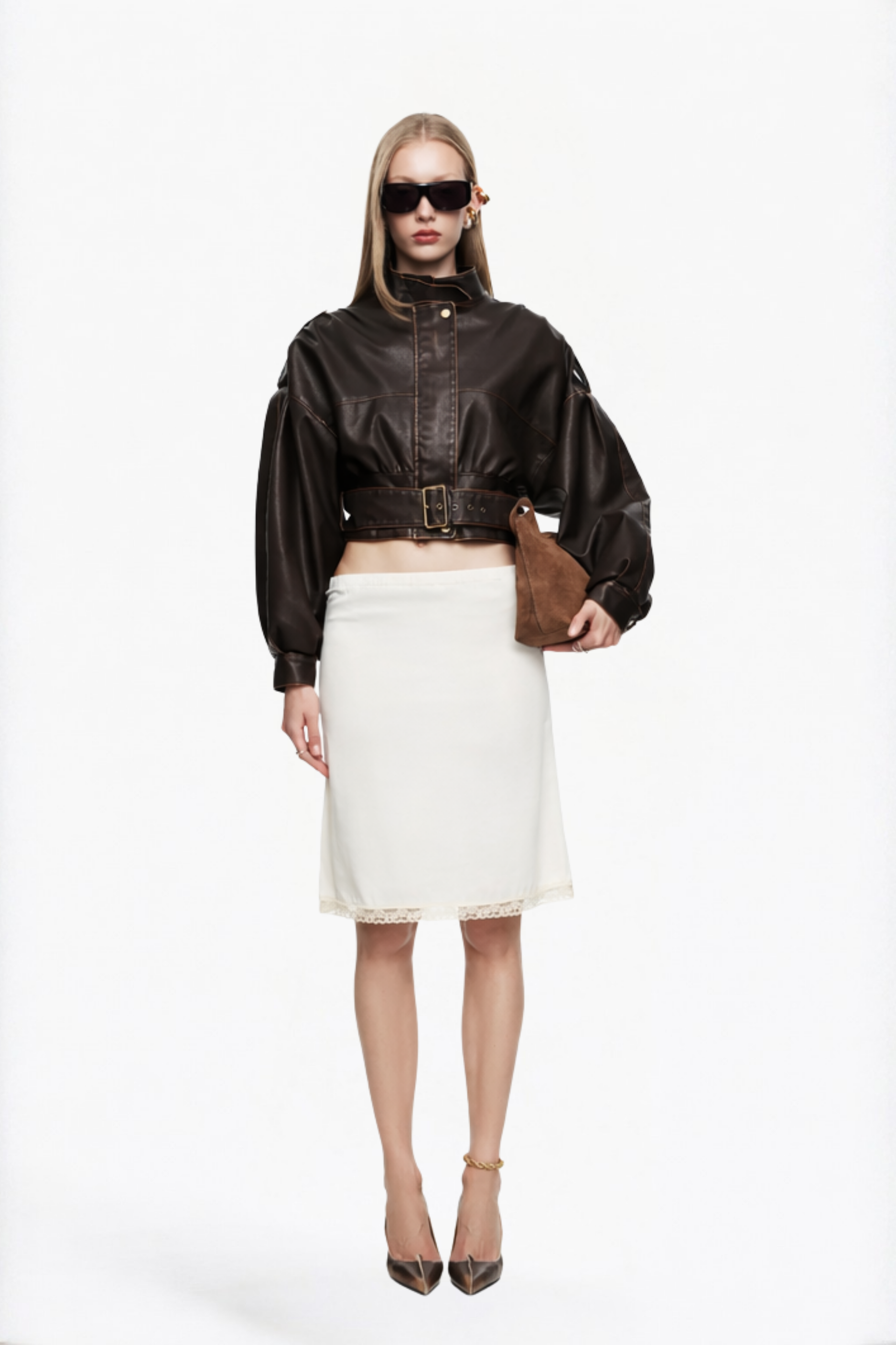 White Solid Lace-Trim Skirt