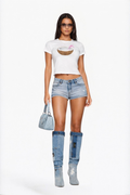 White Coconut Graphic Short Sleeve Crop Tee