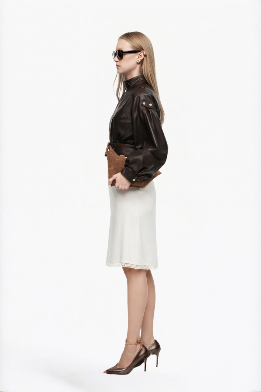White Solid Lace-Trim Skirt
