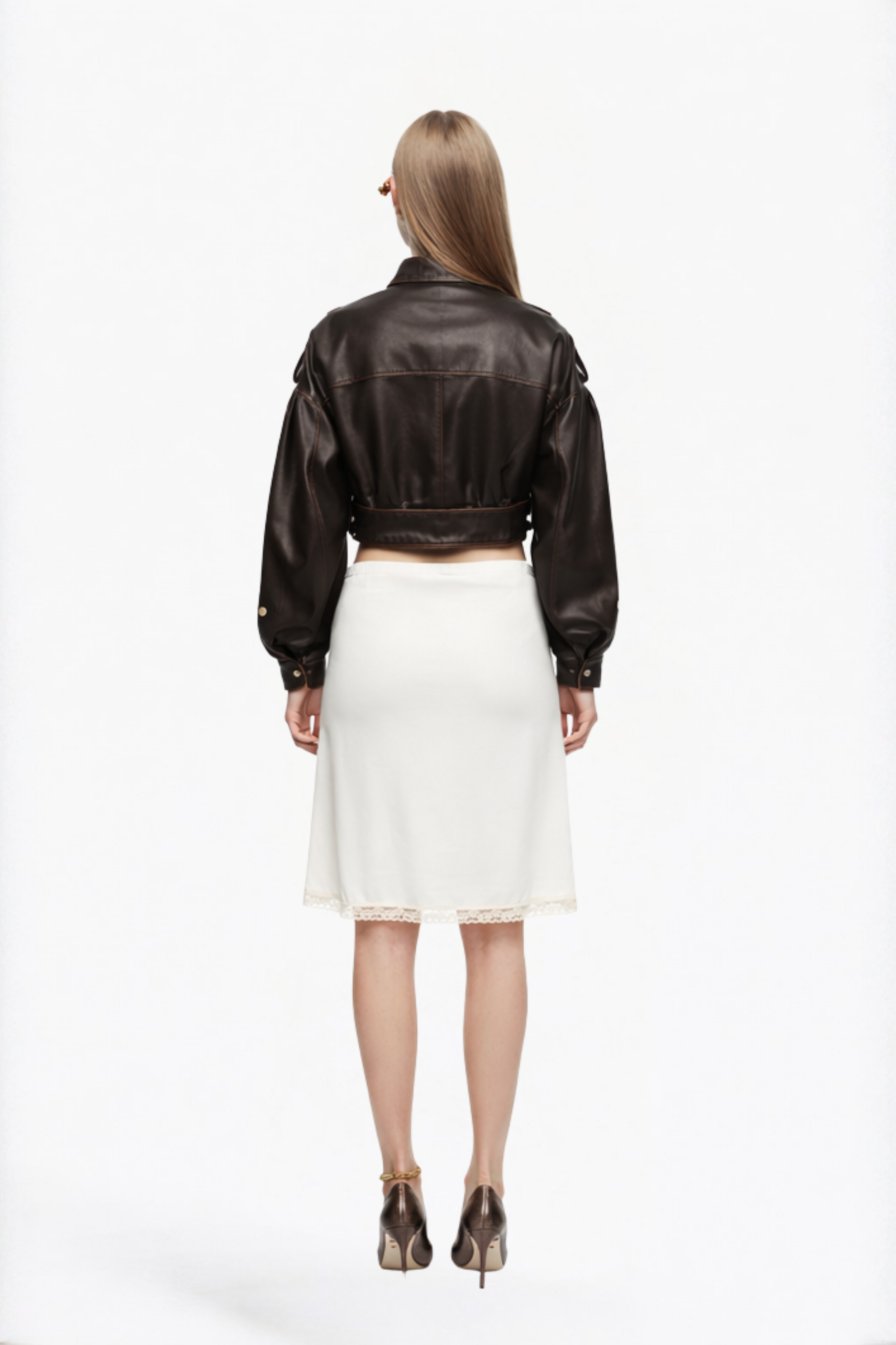 White Solid Lace-Trim Skirt