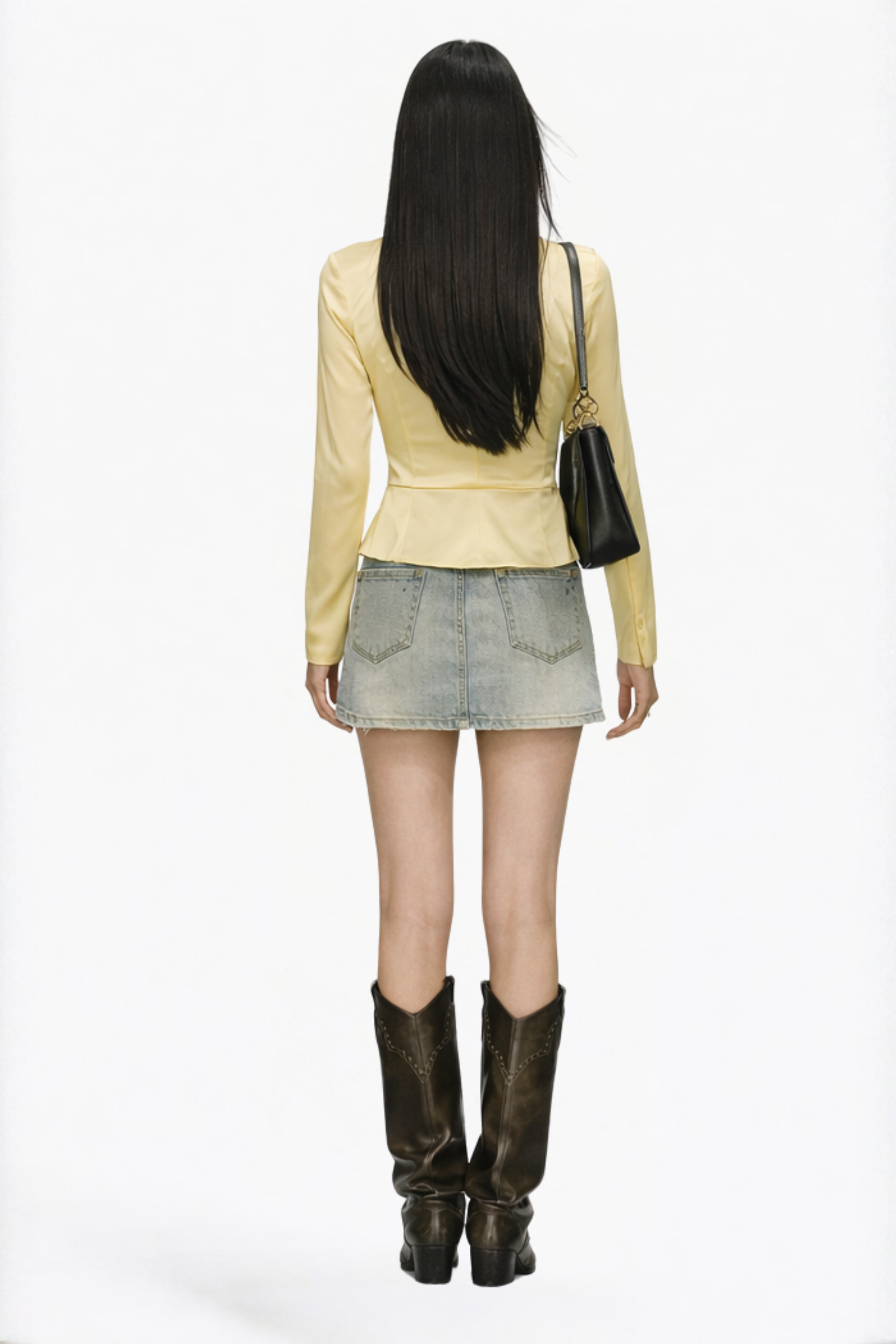 Yellow Solid Lace-Trim Tie-Front Peplum Top Blouse