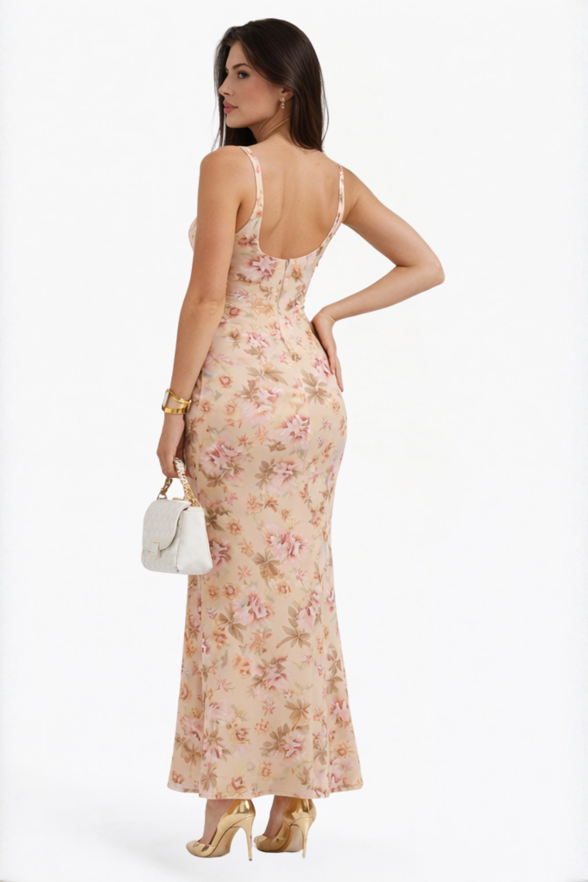 Blush Floral Corset Bodice Maxi Dress