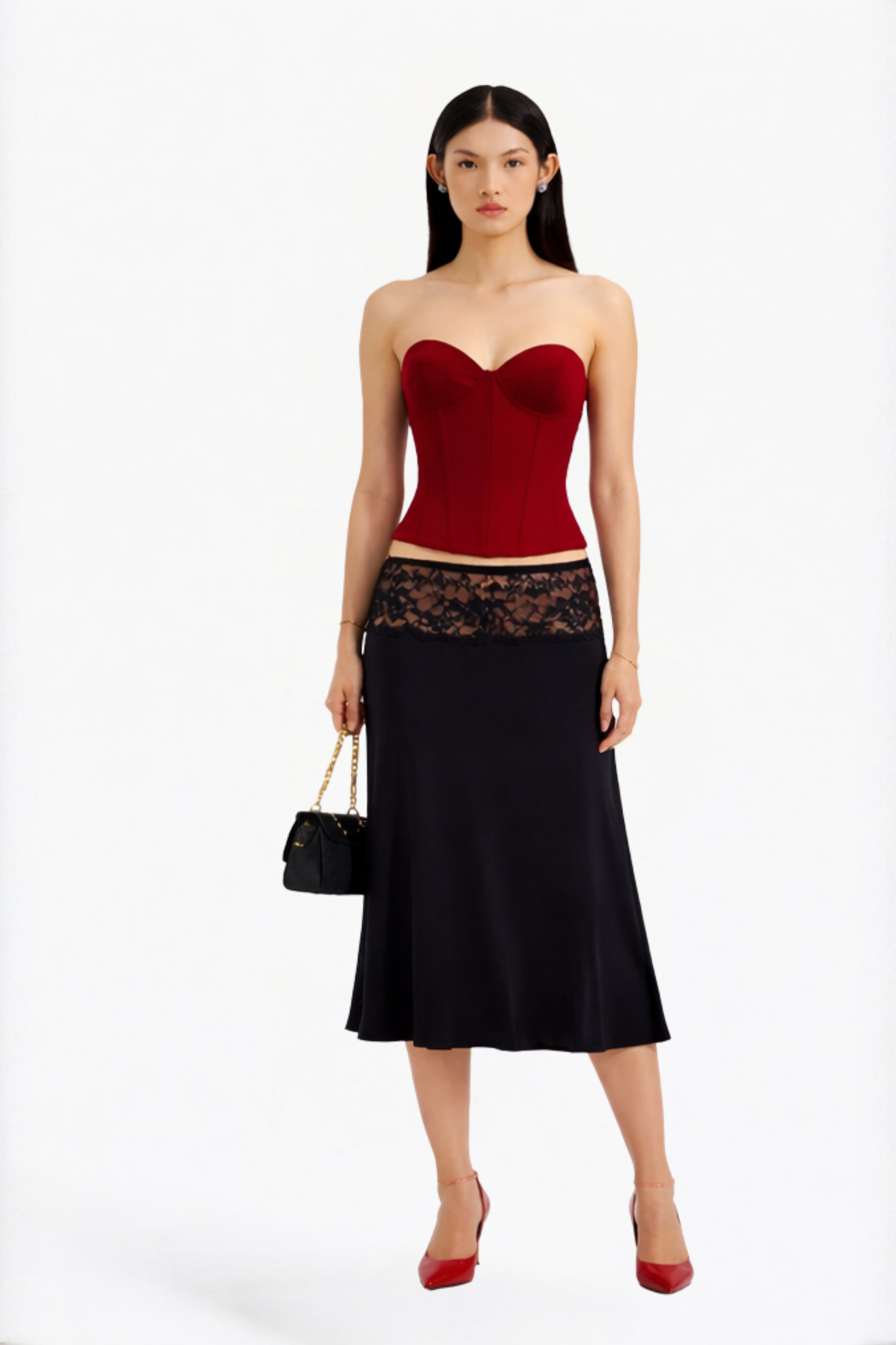 Black Solid Lace Waist Skirt