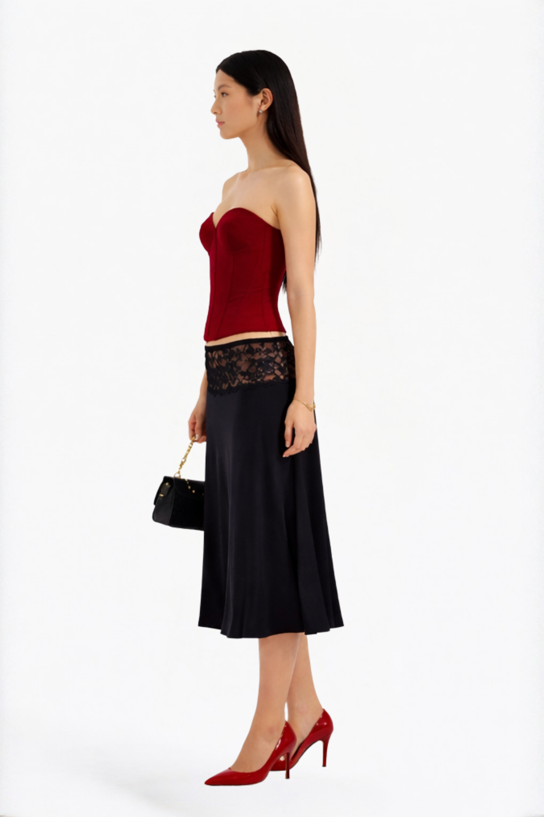 Black Solid Lace Waist Skirt