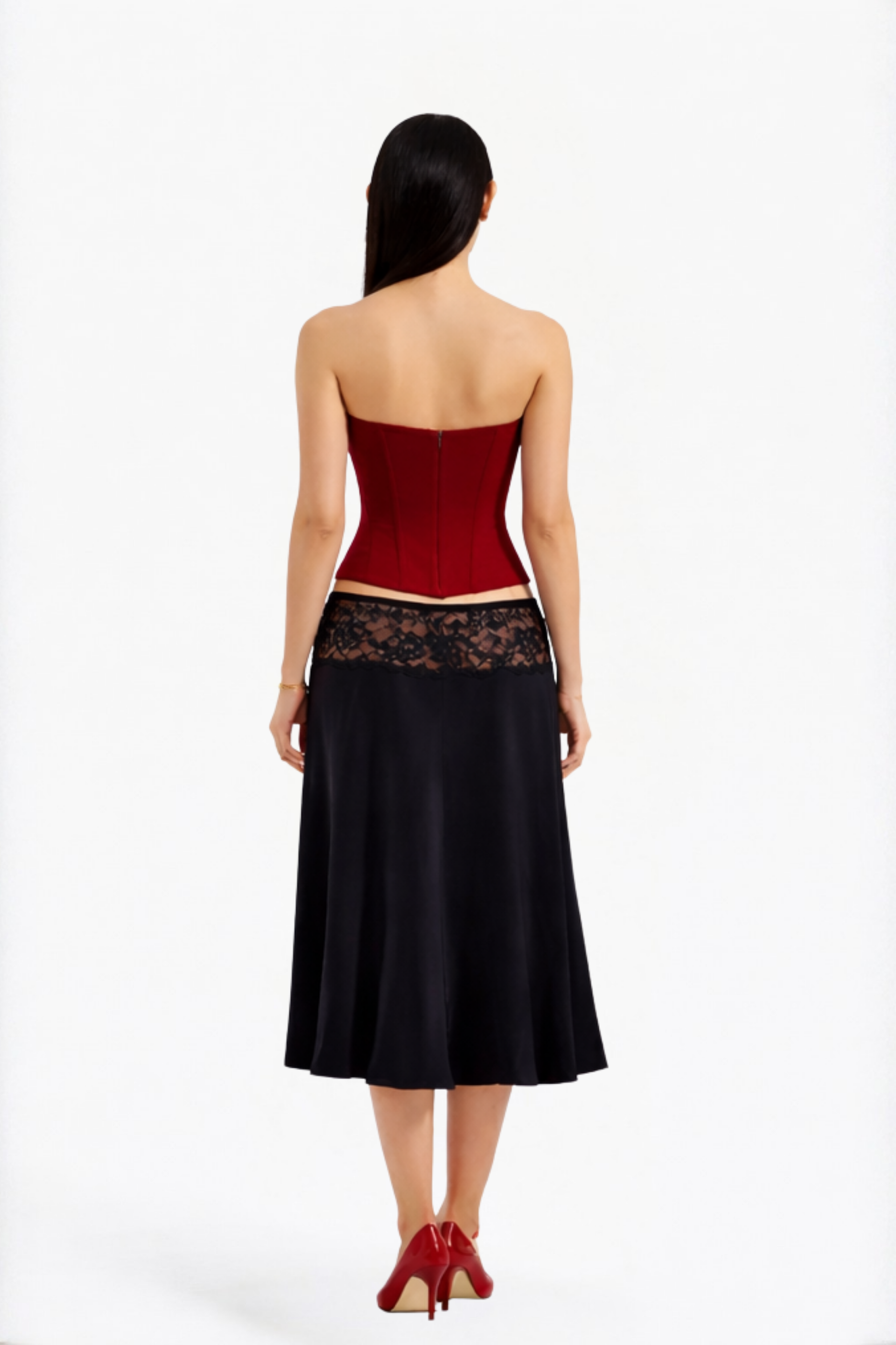 Black Solid Lace Waist Skirt