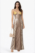 Brown Leopard Mixed Print High Slit Maxi Dress