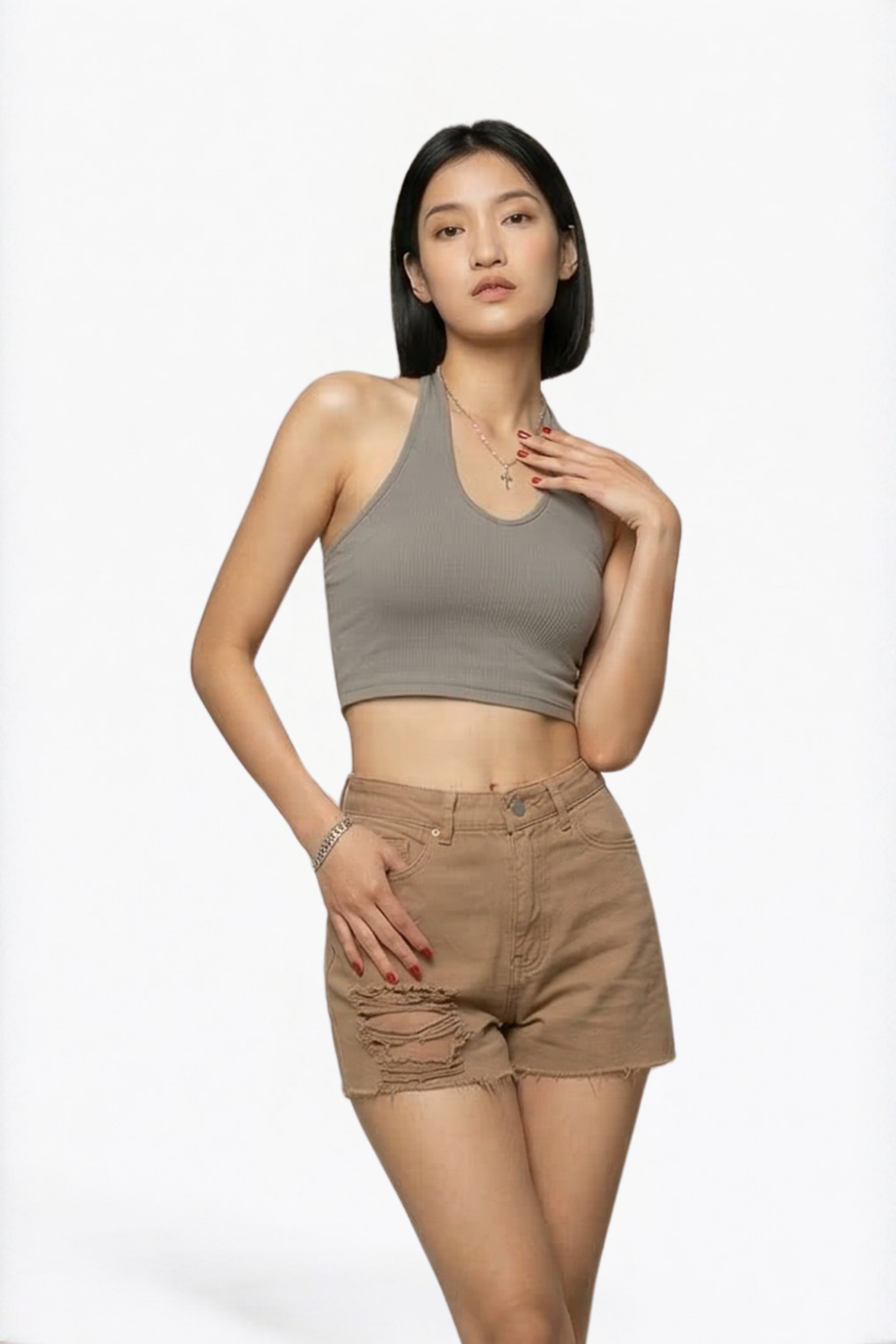 Brown Ripped Shorts