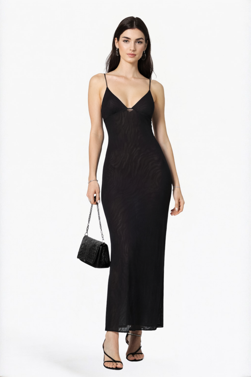 Black Tonal Zebra Spaghetti Strap Maxi Dress