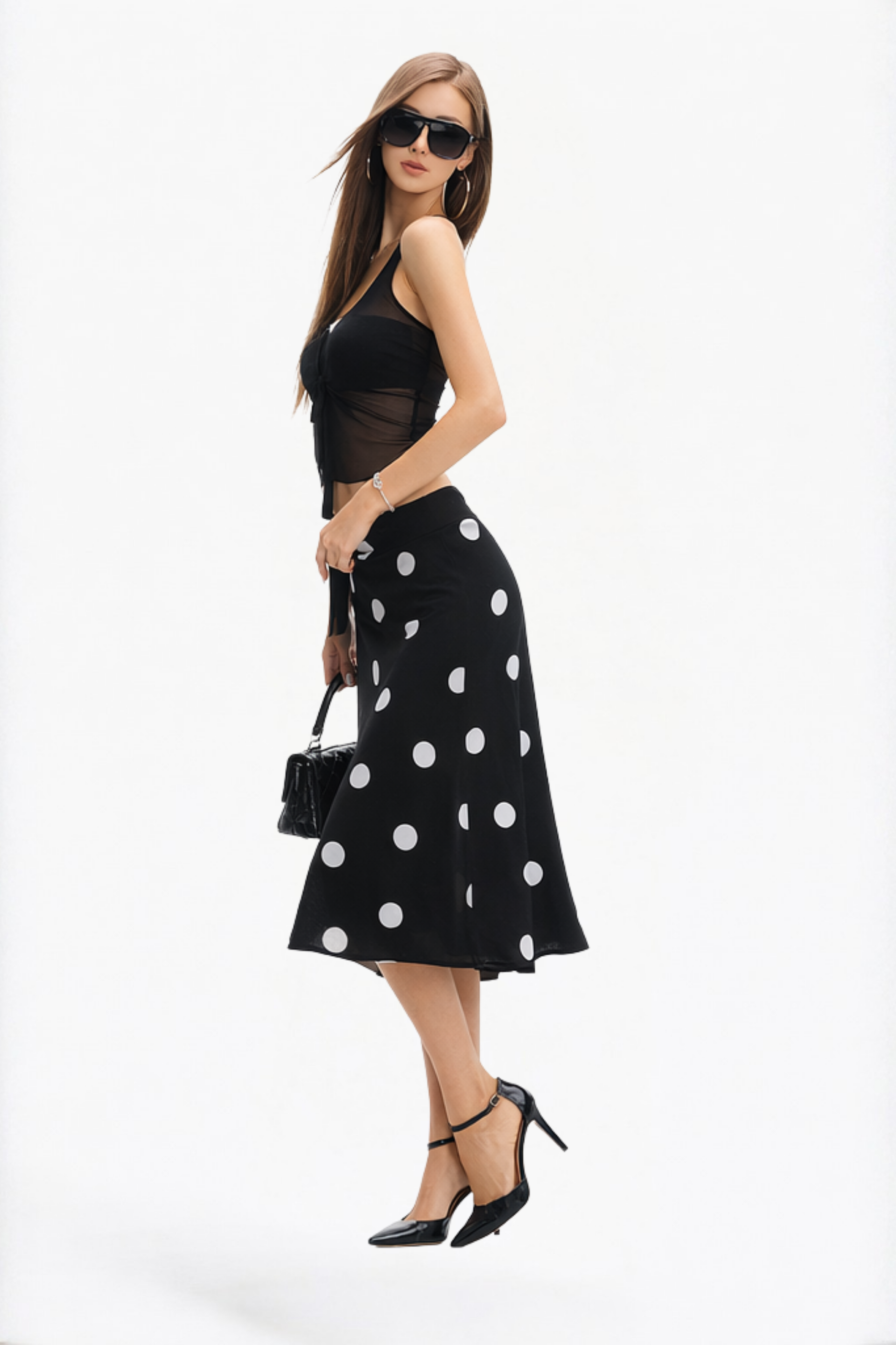 Black Polka Dot Side-Tie Skirt