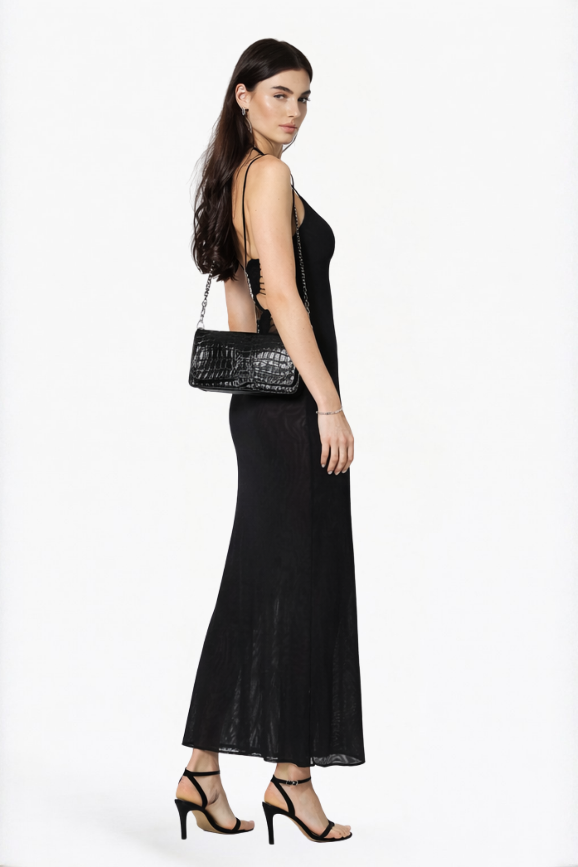Black Tonal Zebra Spaghetti Strap Maxi Dress