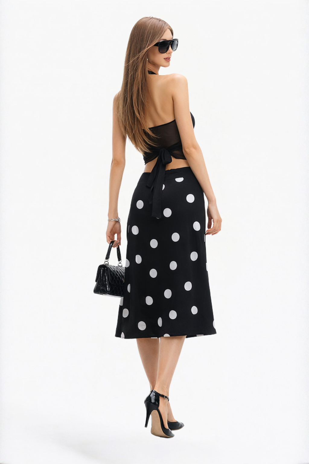 Black Polka Dot Side-Tie Skirt